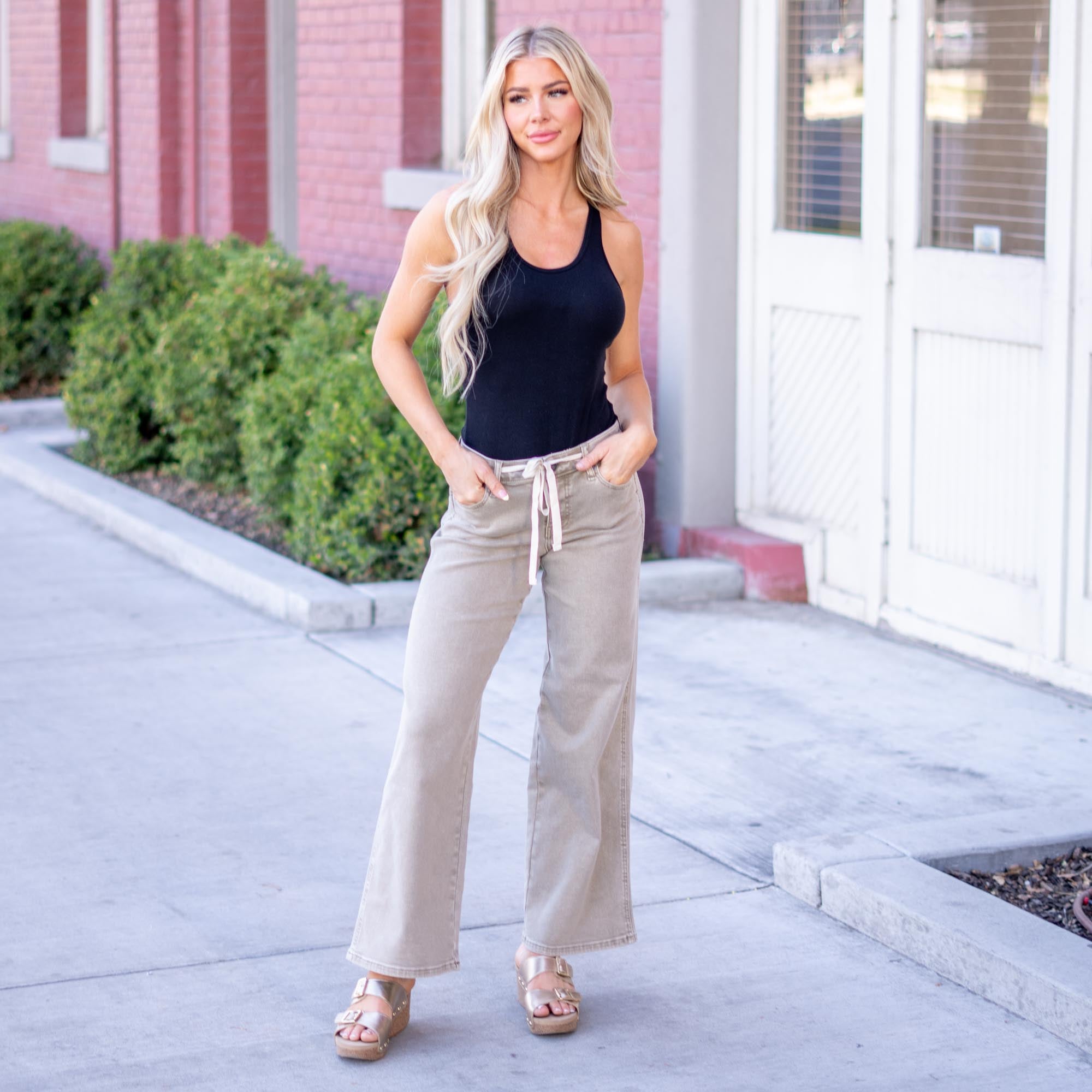 KanCan Natty Mid Rise Wide Flare Tan