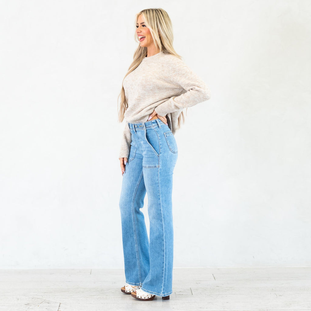 KanCan Jane High Rise Wide Flare Jeans Medium Blue Wash