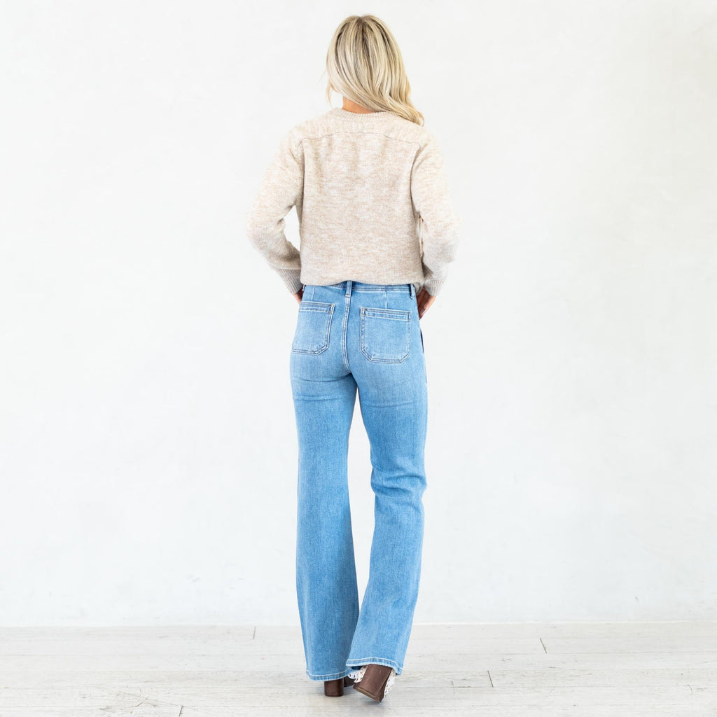 KanCan Jane High Rise Wide Flare Jeans Medium Blue Wash