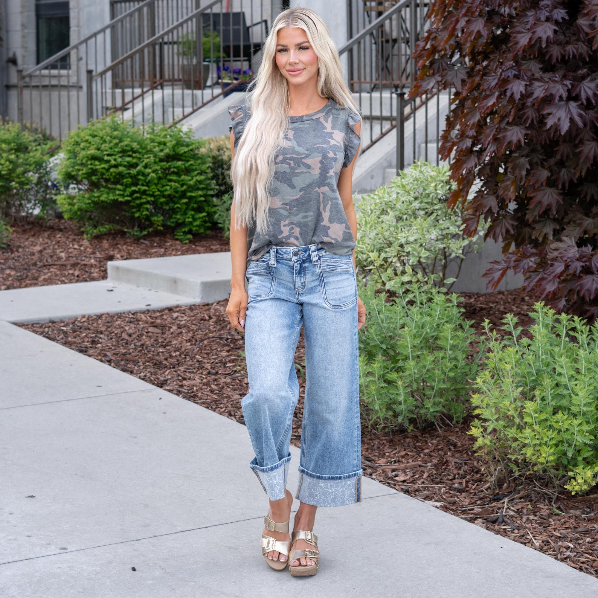 KanCan Anley Mid Rise Crop Wide Medium Blue