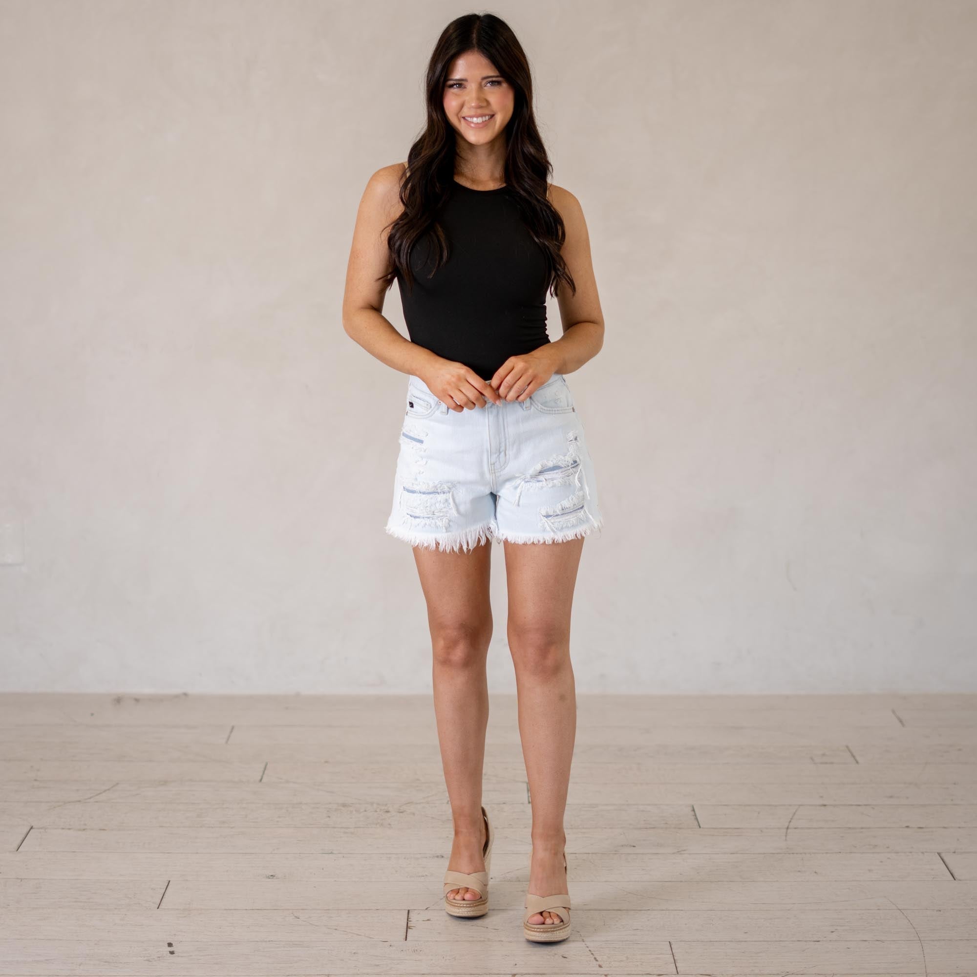 KanCan Rosie High Rise Shorts Light Blue