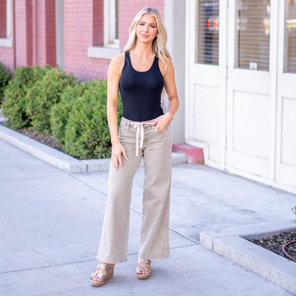 KanCan Natty Mid Rise Wide Flare Tan