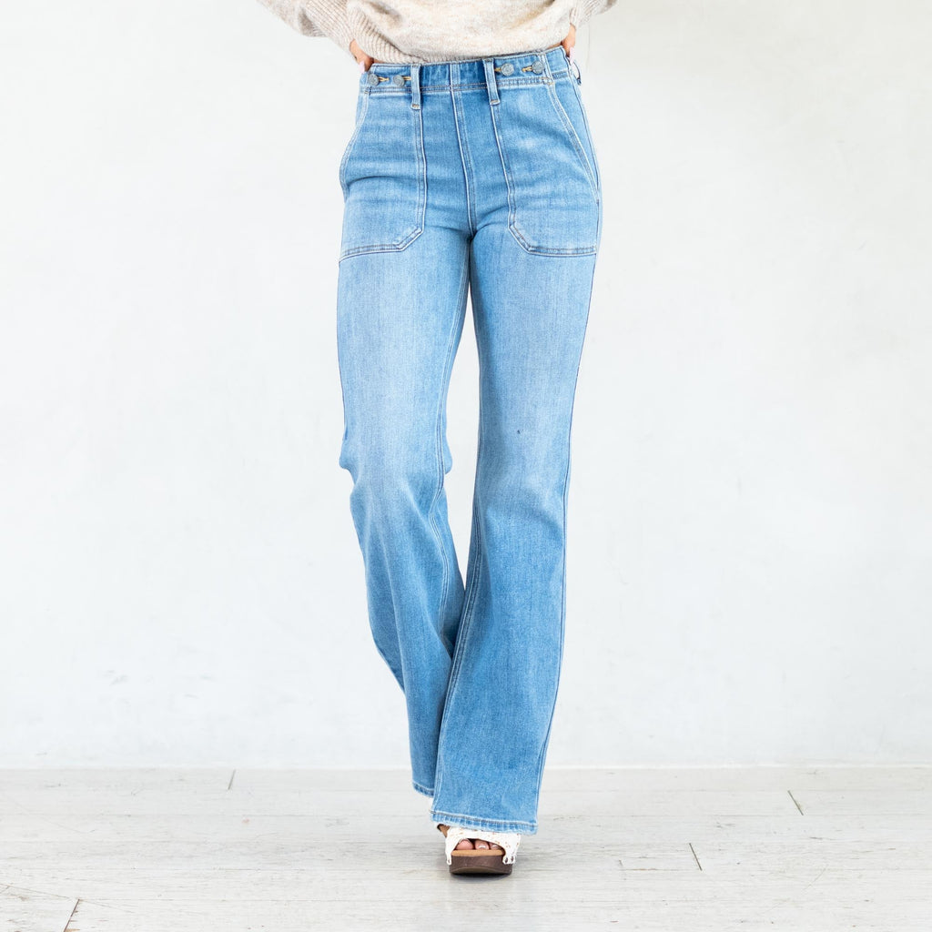 KanCan Jane High Rise Wide Flare Jeans Medium Blue Wash