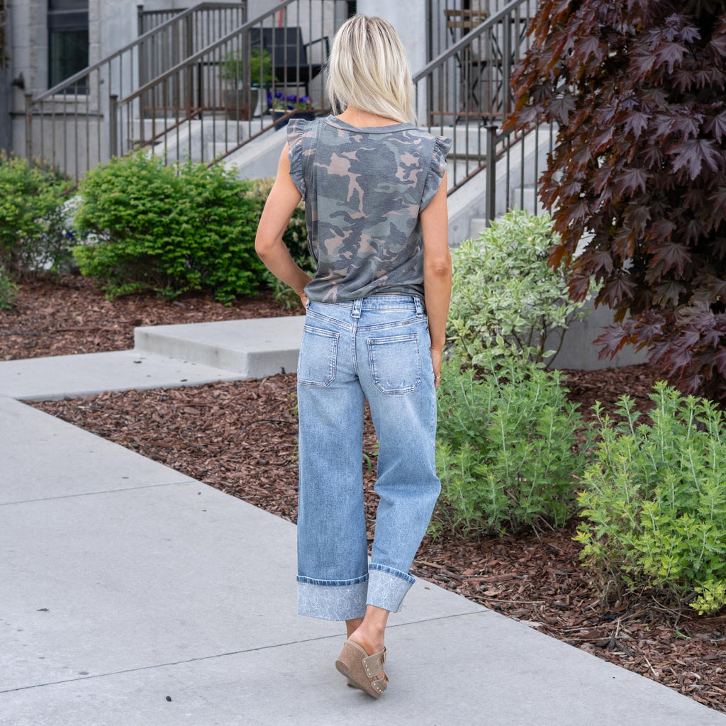KanCan Anley Mid Rise Crop Wide Medium Blue