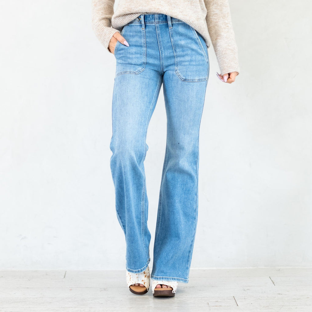 KanCan Jane High Rise Wide Flare Jeans Medium Blue Wash