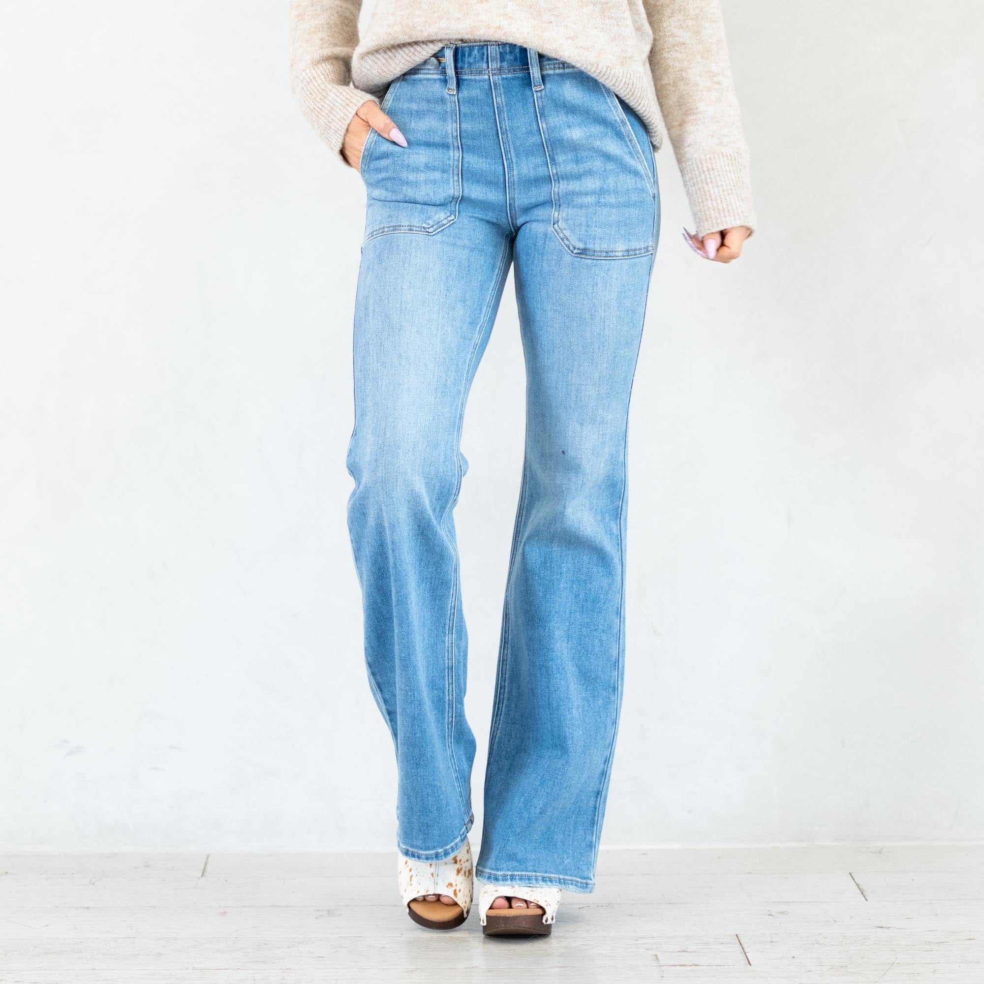 KanCan Jane High Rise Wide Flare Jeans Medium Blue Wash