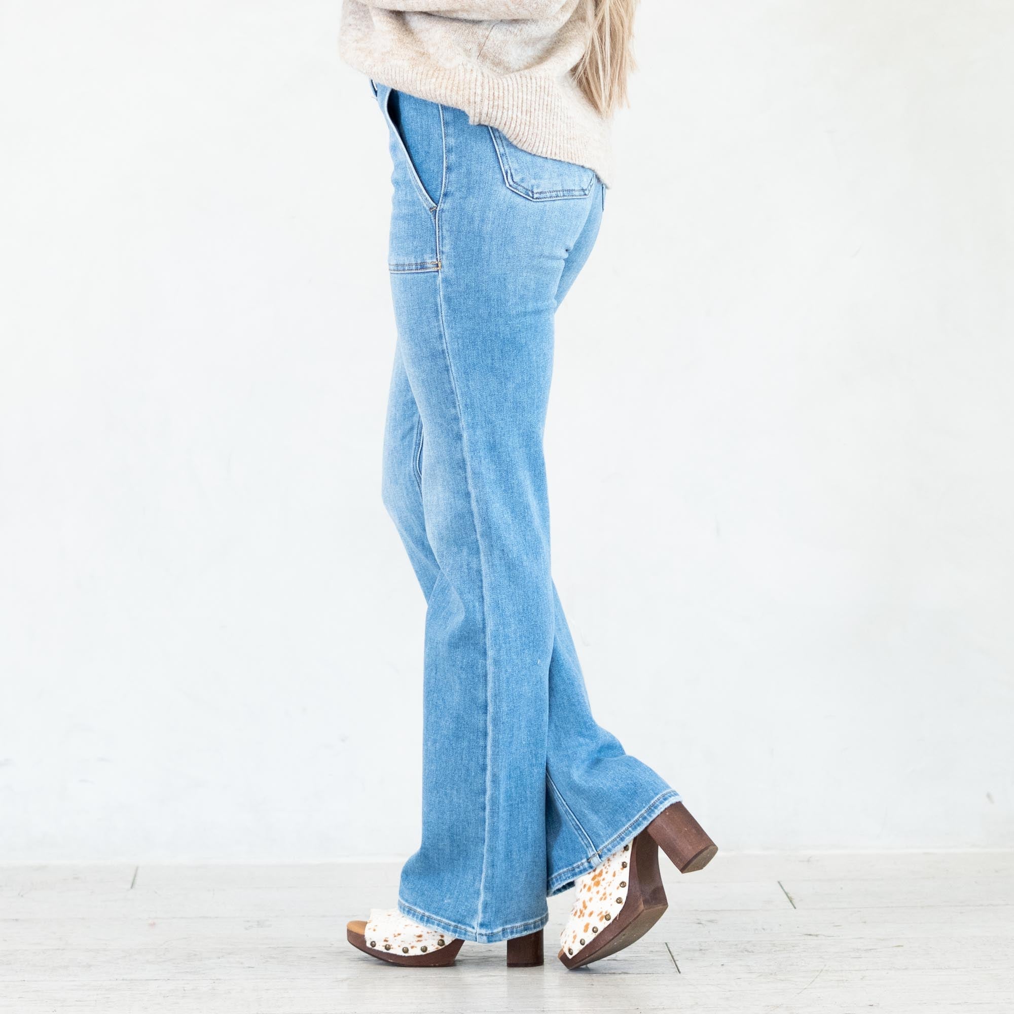 KanCan Jane High Rise Wide Flare Jeans Medium Blue Wash