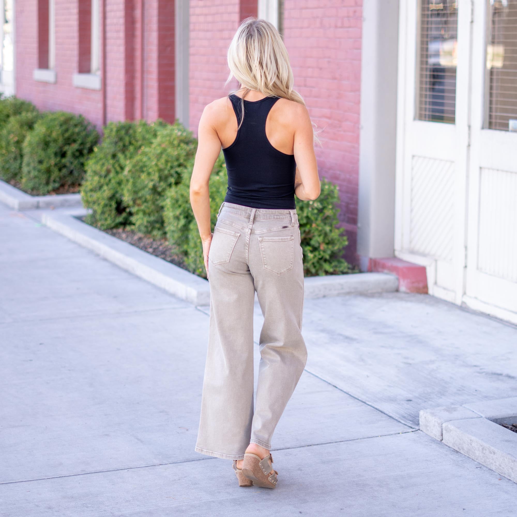 KanCan Natty Mid Rise Wide Flare Tan