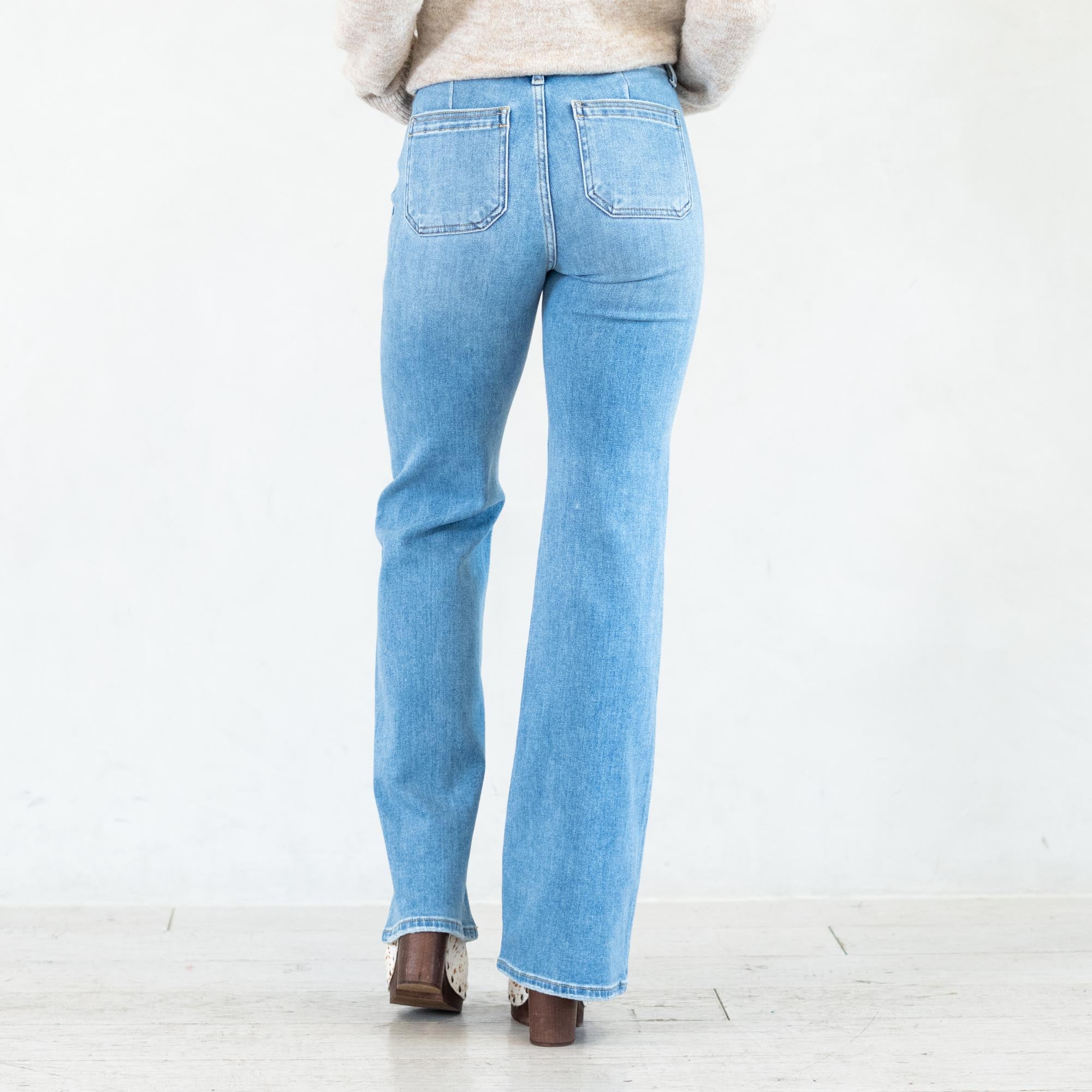 KanCan Jane High Rise Wide Flare Jeans Medium Blue Wash