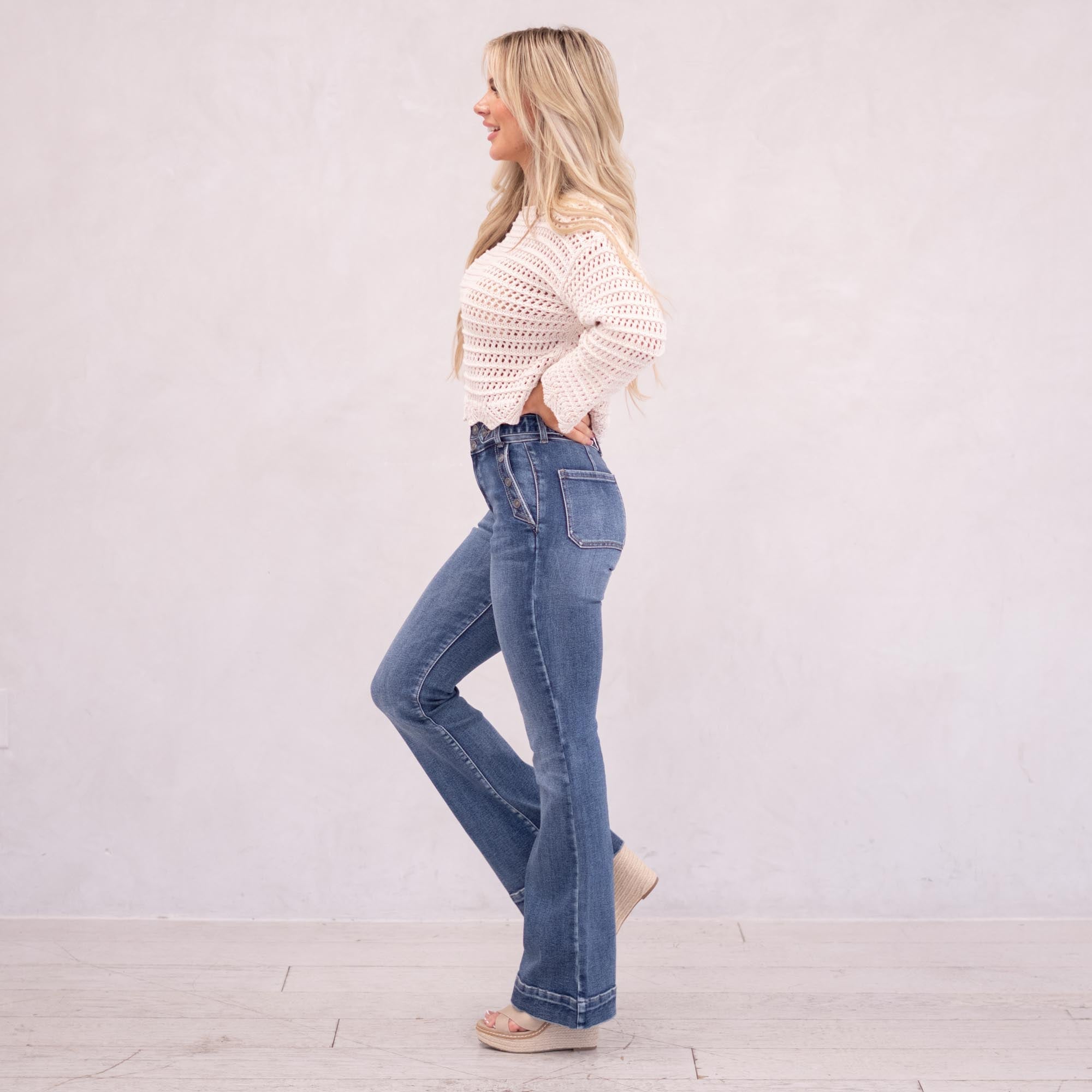 KanCan Kiery High Rise Flare Dark Blue Wash