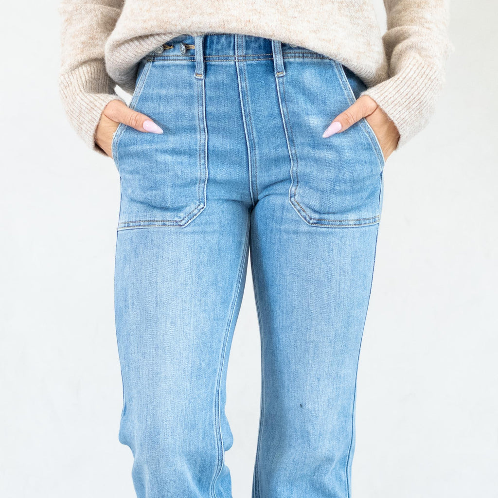 KanCan Jane High Rise Wide Flare Jeans Medium Blue Wash