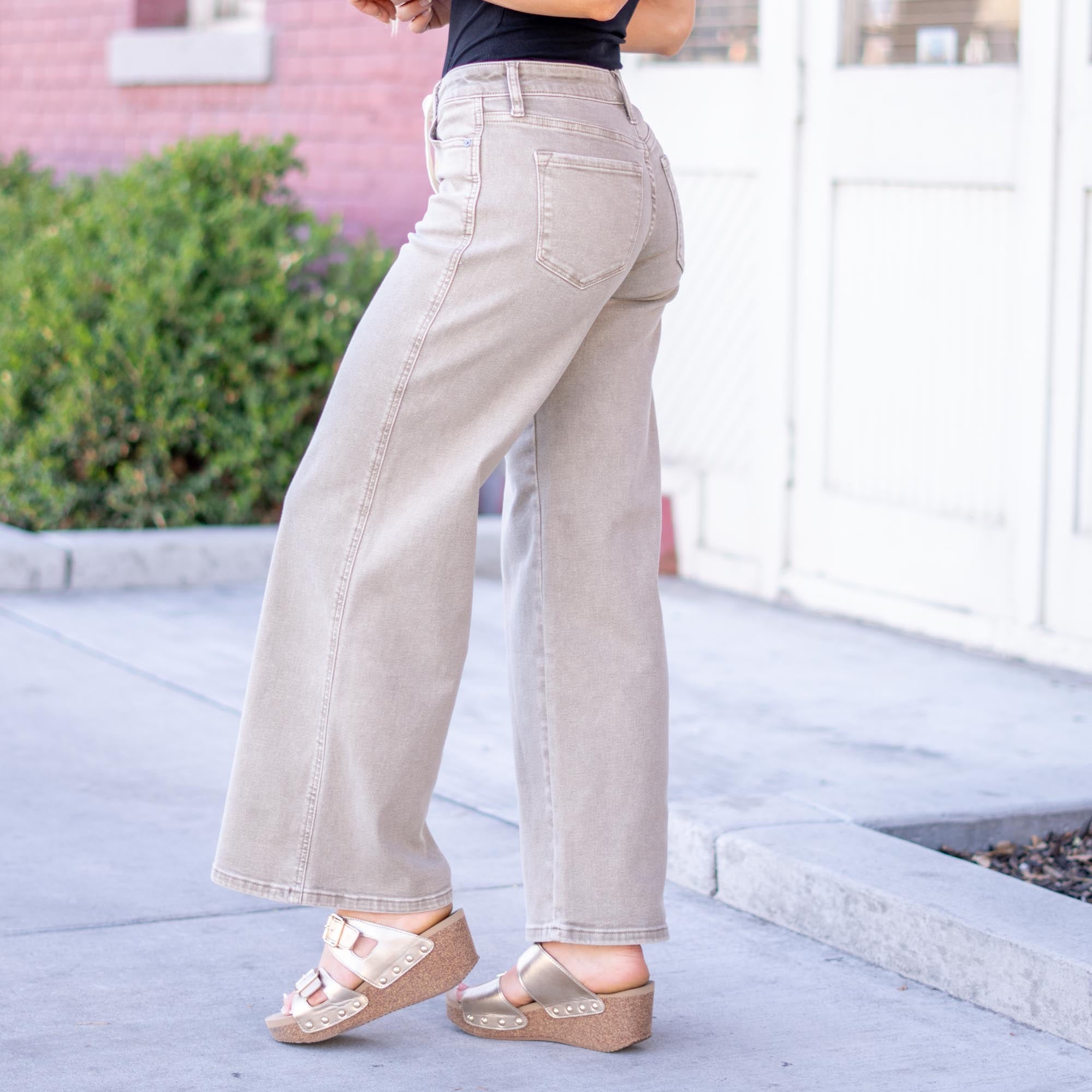 KanCan Natty Mid Rise Wide Flare Tan