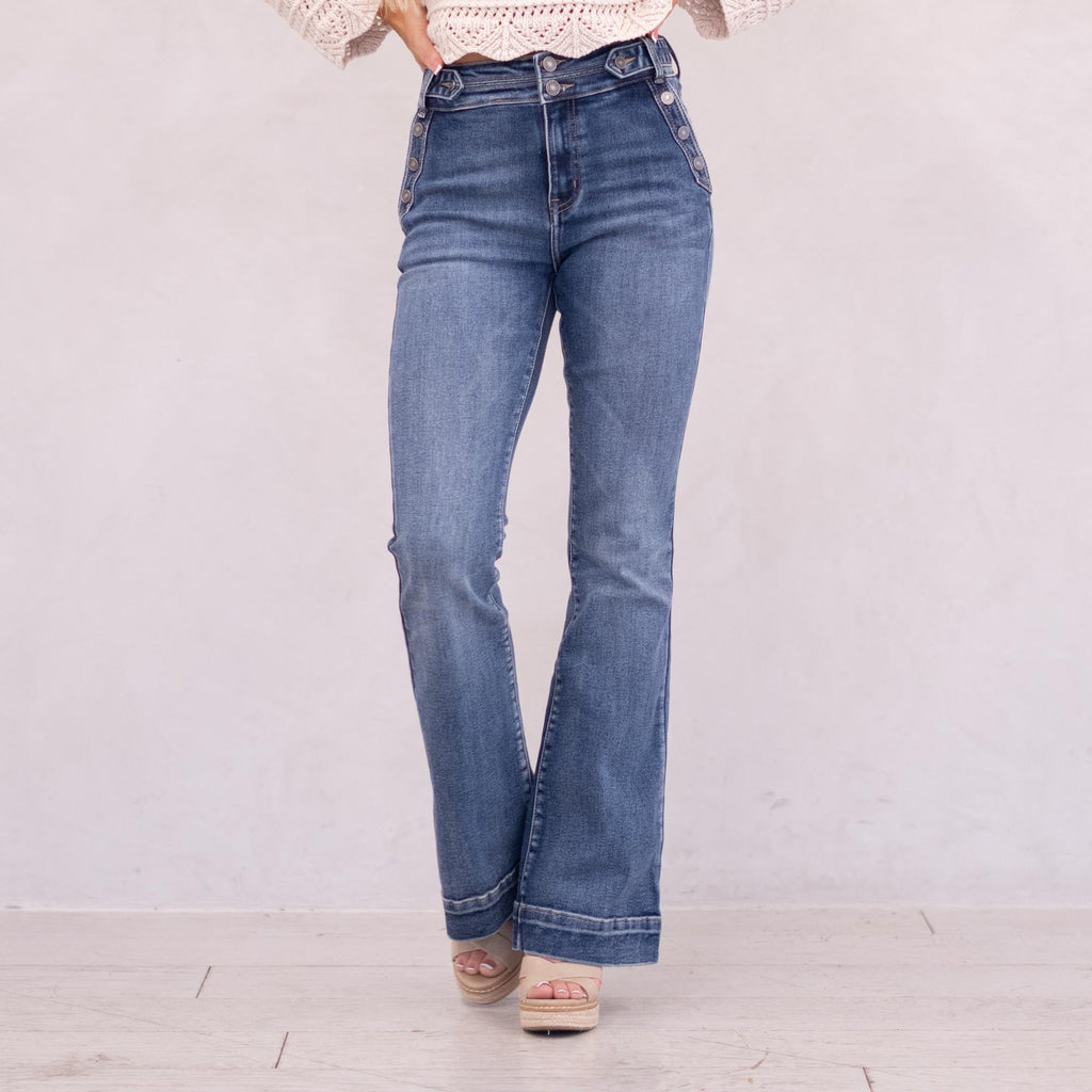 KanCan Kiery High Rise Flare Dark Blue Wash