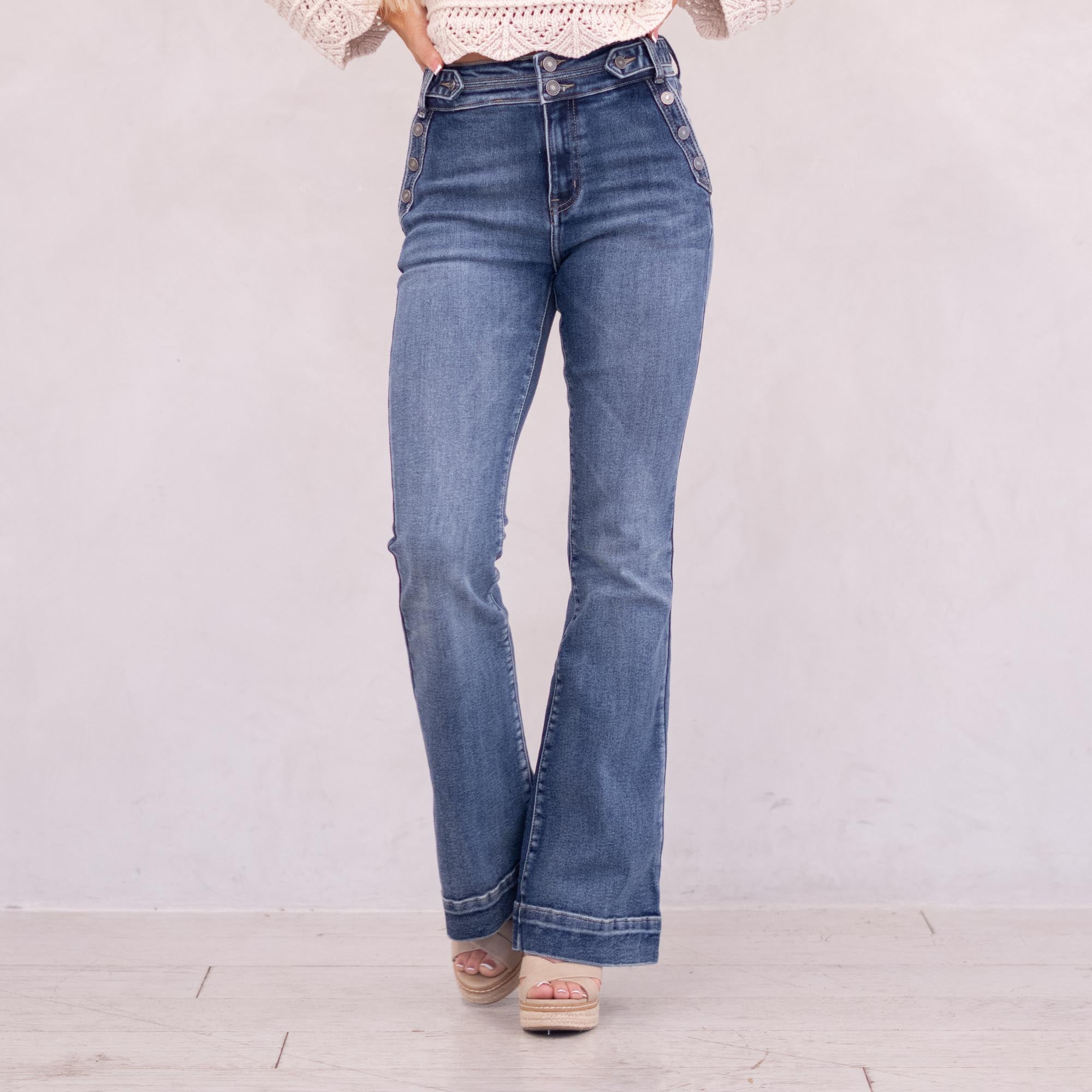 KanCan Kiery High Rise Flare Dark Blue Wash