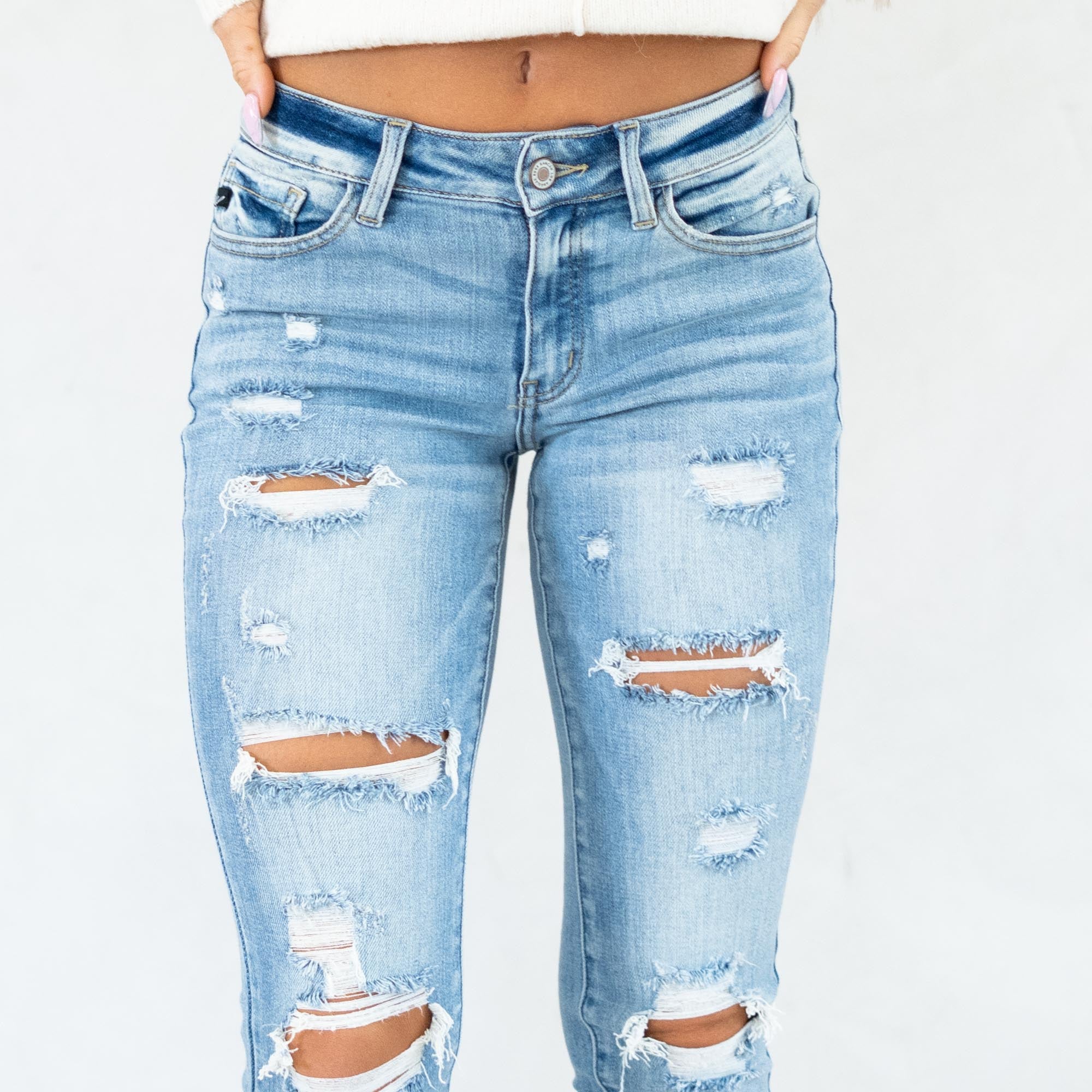 KanCan Janine Mid Rise Cropped Skinny Jeans Light Blue Wash