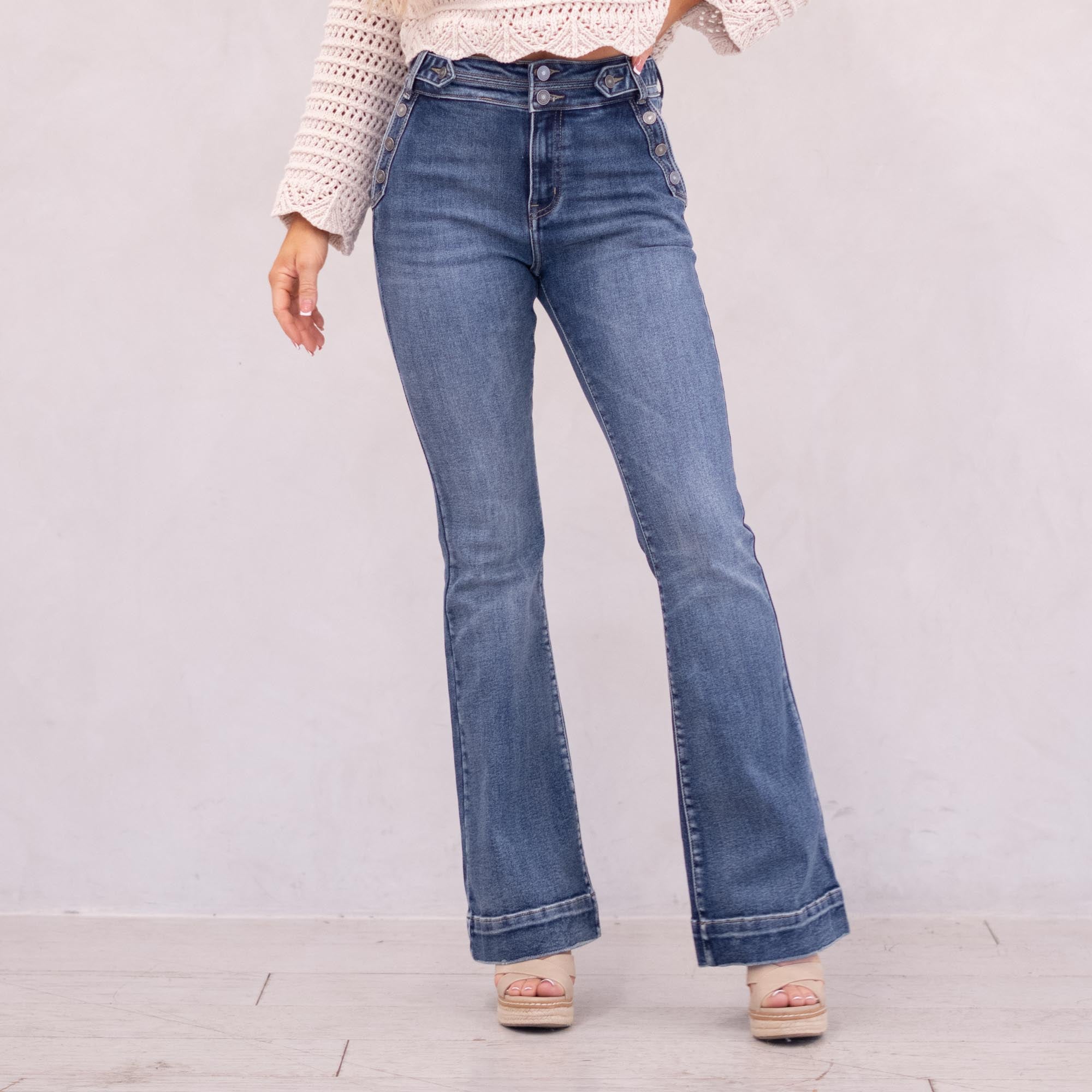 KanCan Kiery High Rise Flare Dark Blue Wash