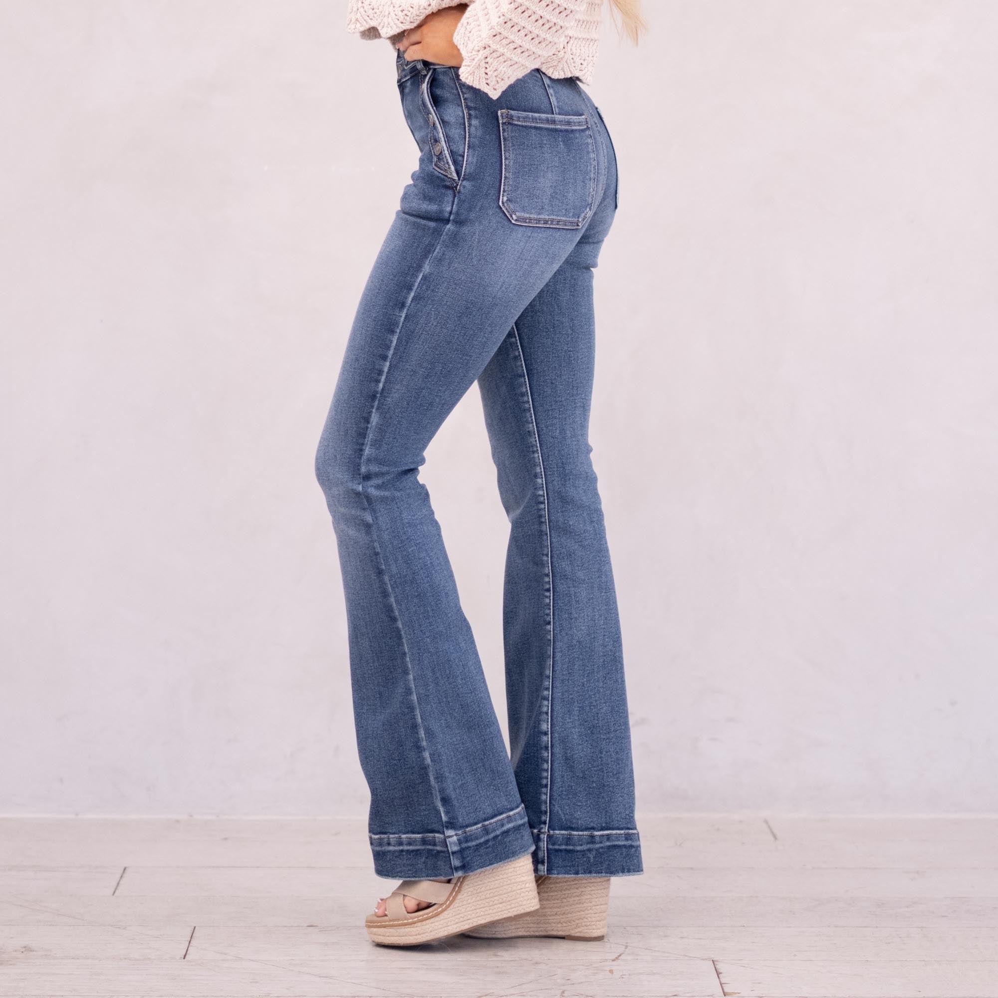 KanCan Kiery High Rise Flare Dark Blue Wash