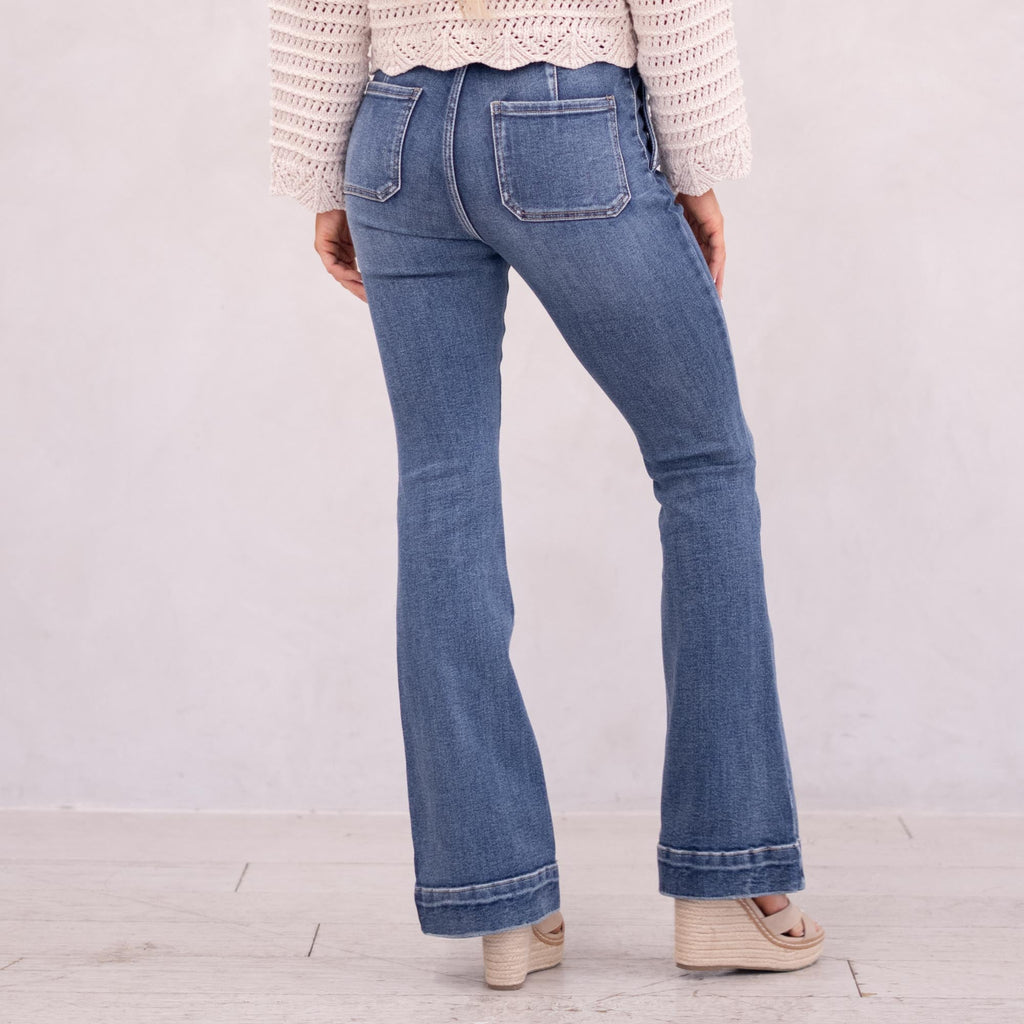 KanCan Kiery High Rise Flare Dark Blue Wash