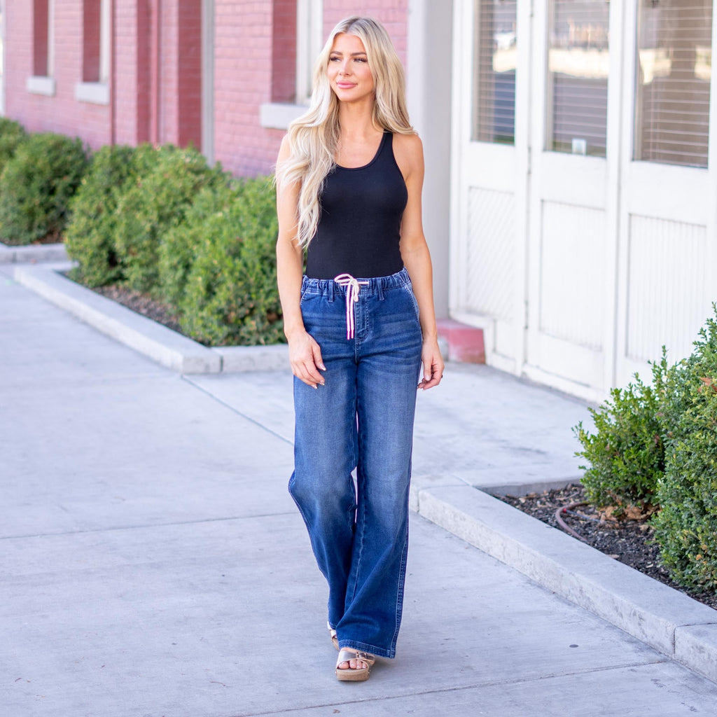 KanCan Quin Knit High Rise Wide Dark Blue Wash