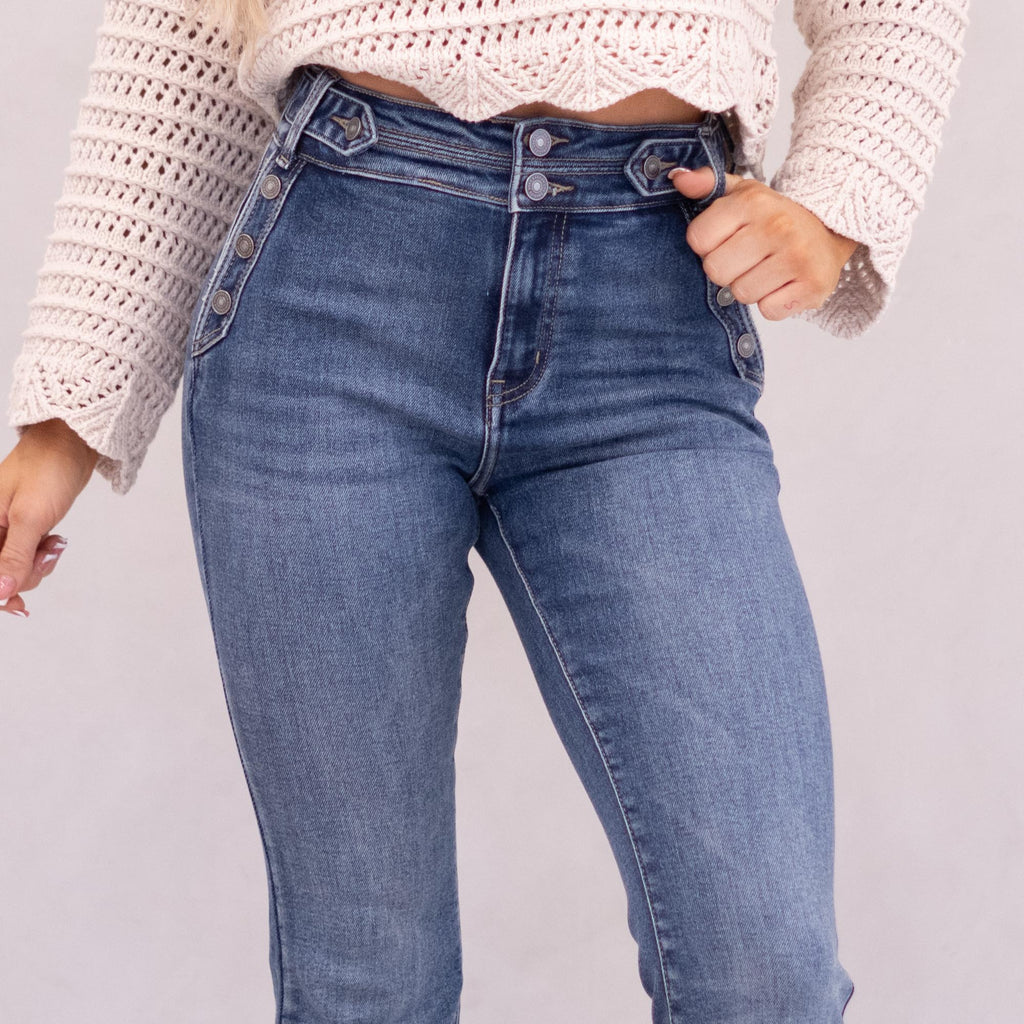 KanCan Kiery High Rise Flare Dark Blue Wash