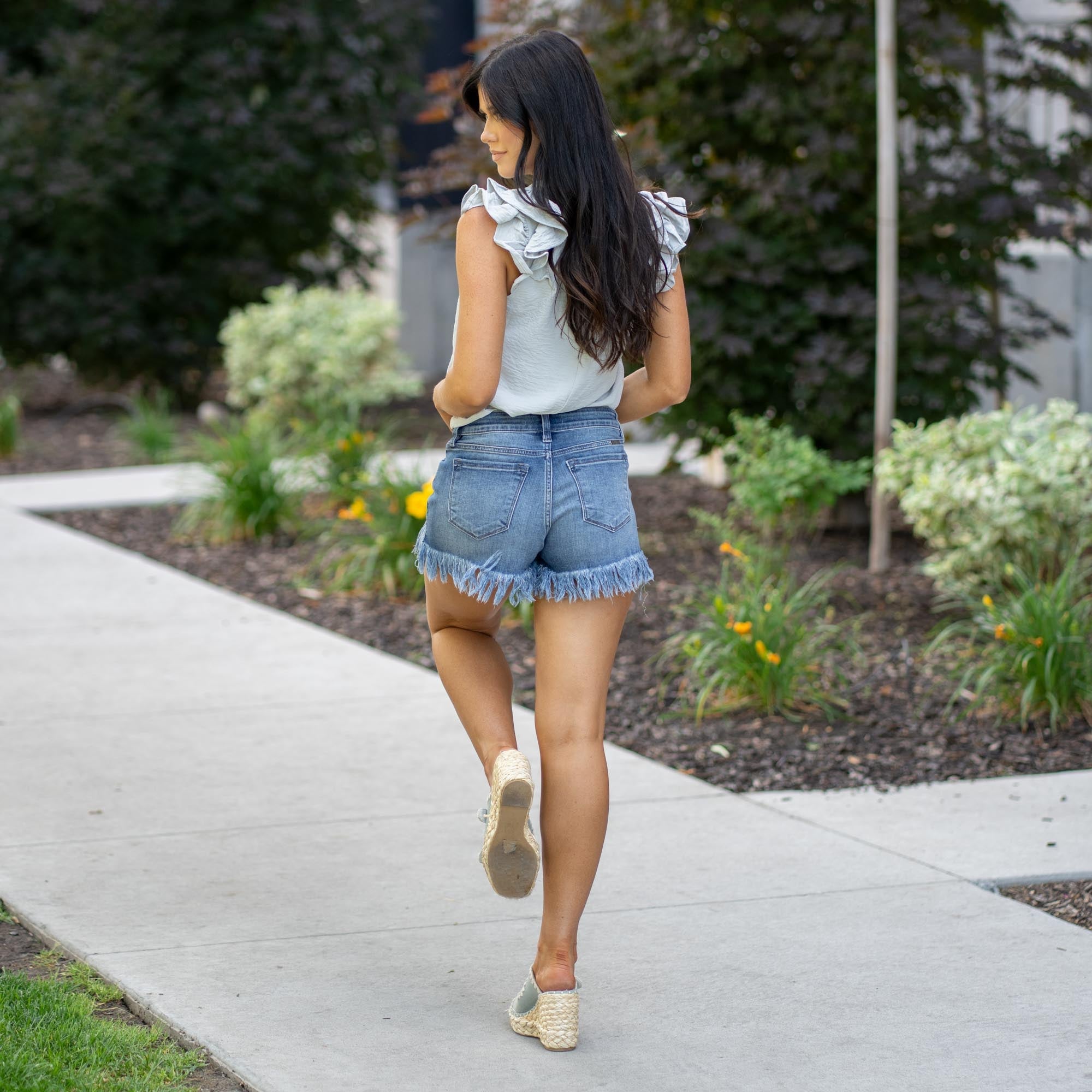 KanCan Raya Mid Rise Frayed Hem Shorts