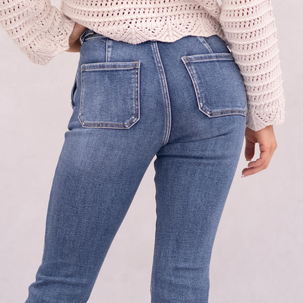 KanCan Kiery High Rise Flare Dark Blue Wash