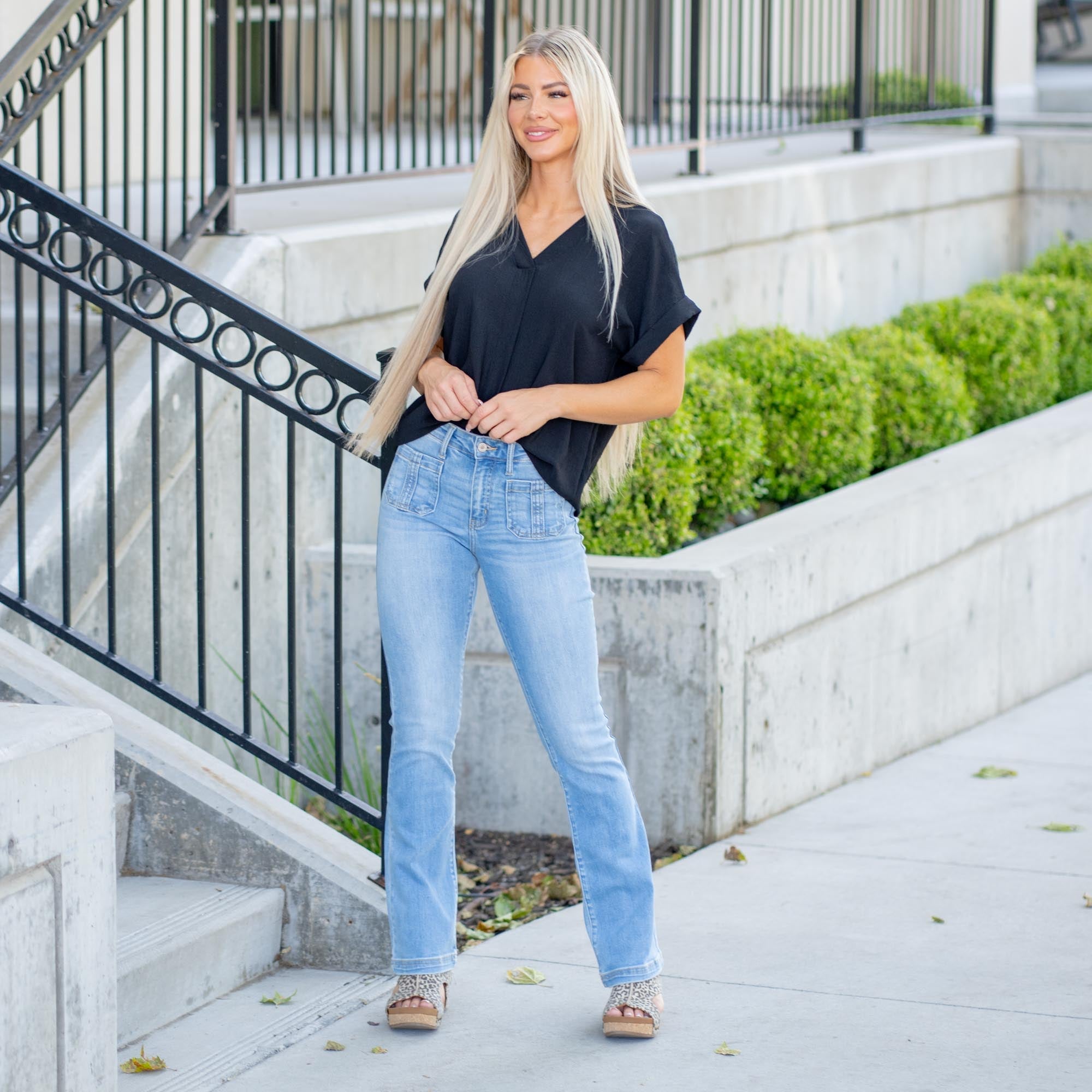 KanCan Lux High Rise Light Wash Stretch Bootcut Jeans