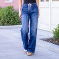 KanCan Quin Knit High Rise Wide Dark Blue Wash