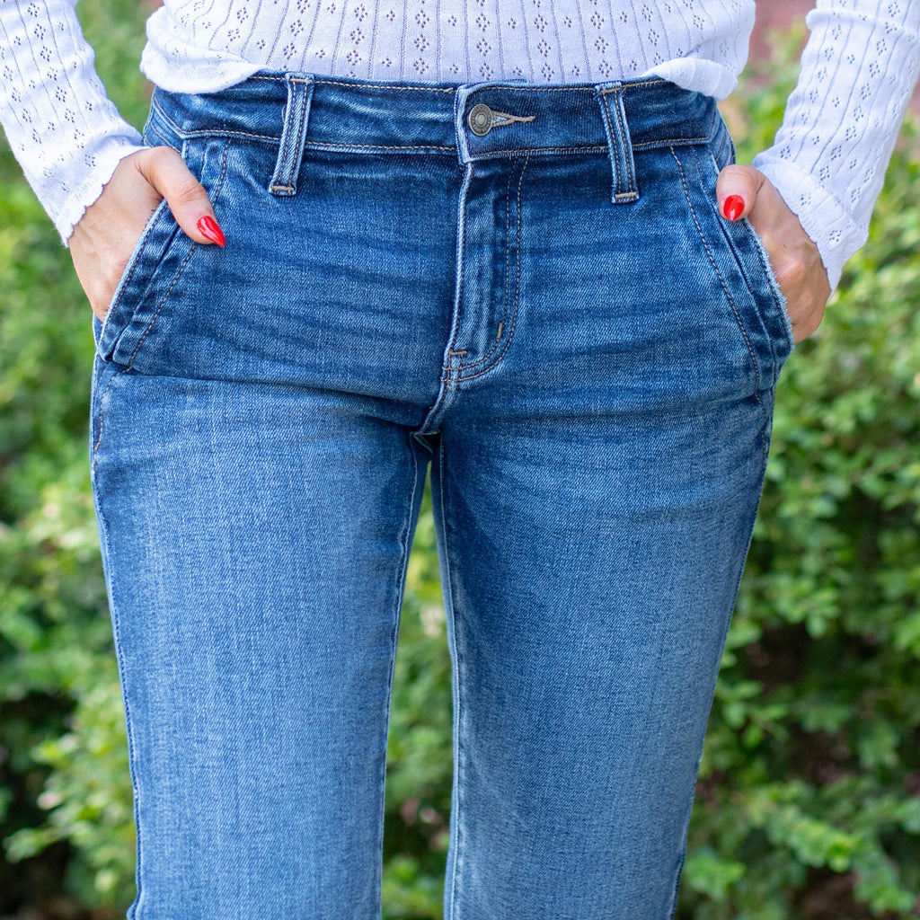 KanCan Delcie Mid Rise Bootcut Dark Blue Wash