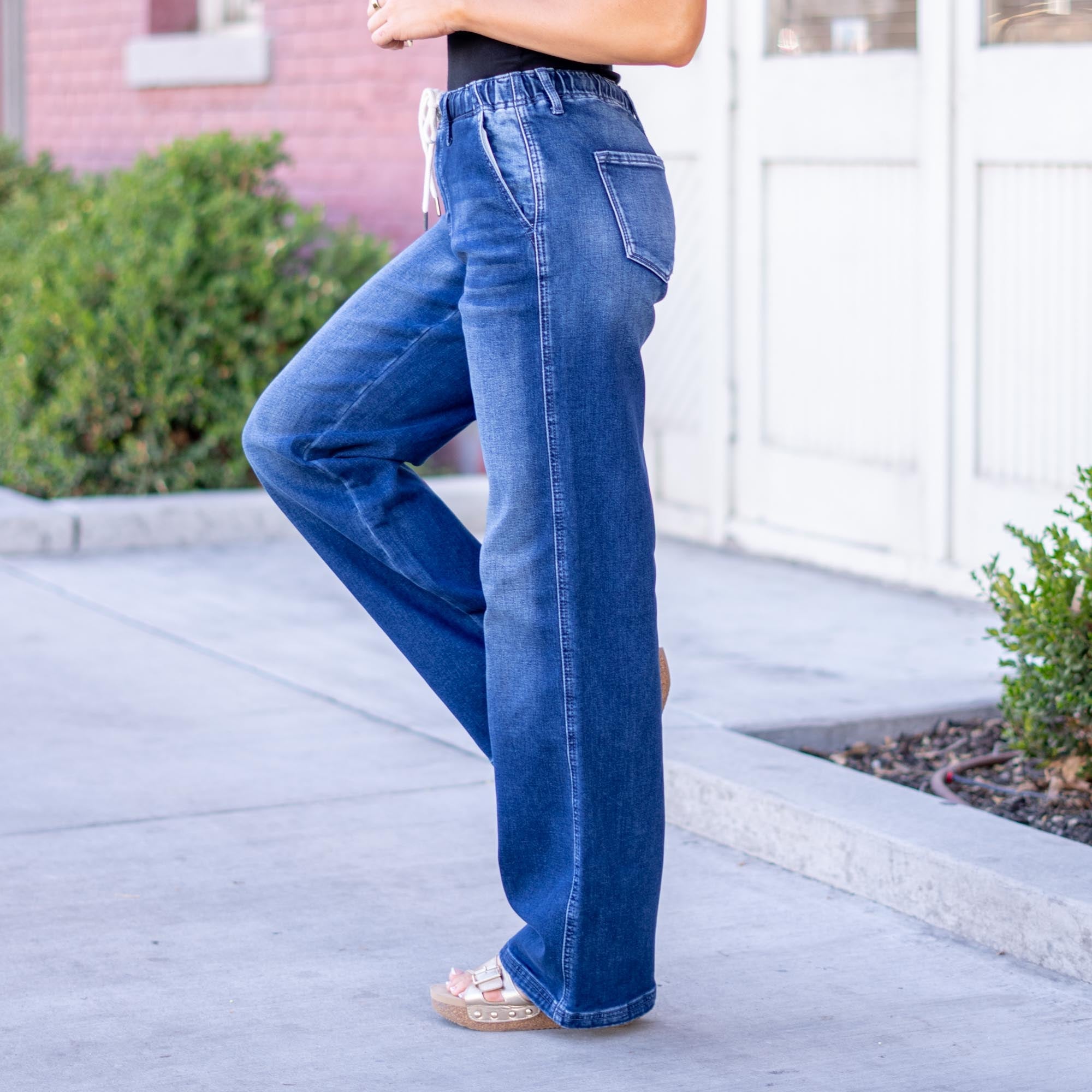 KanCan Quin Knit High Rise Wide Dark Blue Wash
