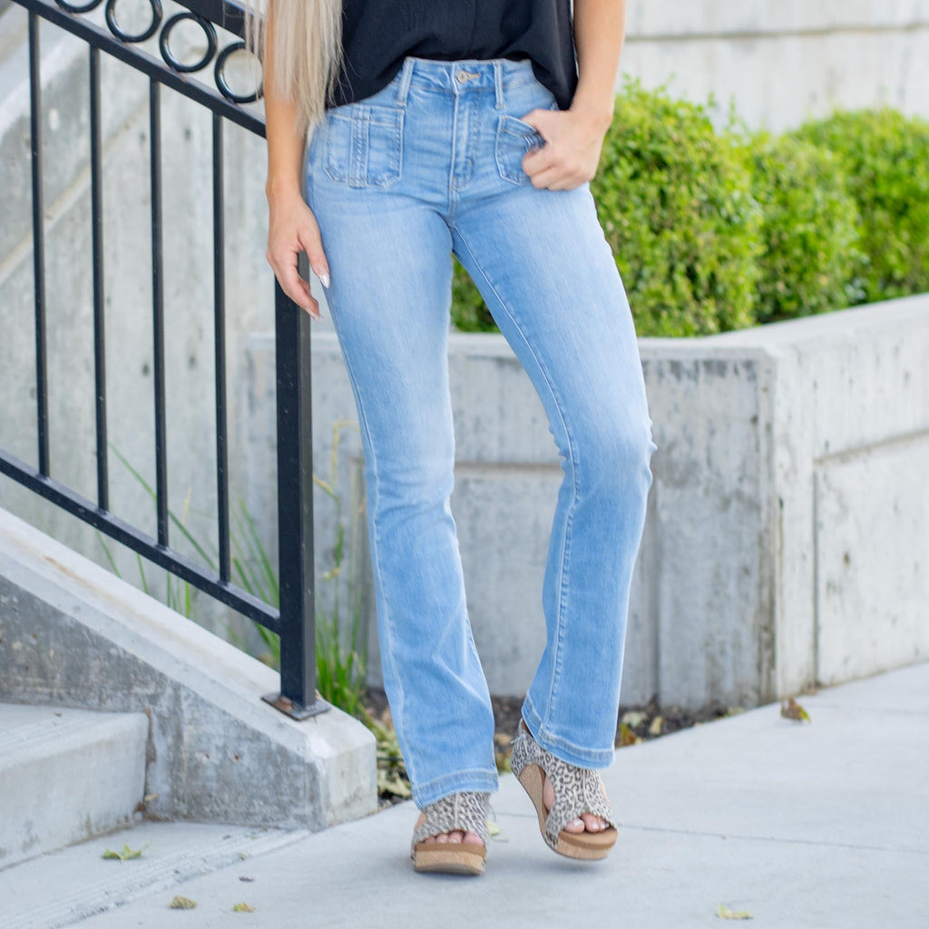 KanCan Lux High Rise Light Wash Stretch Bootcut Jeans