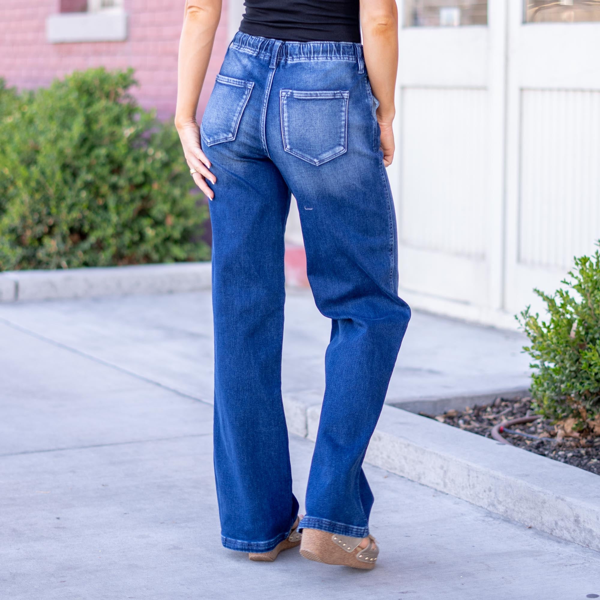 KanCan Quin Knit High Rise Wide Dark Blue Wash