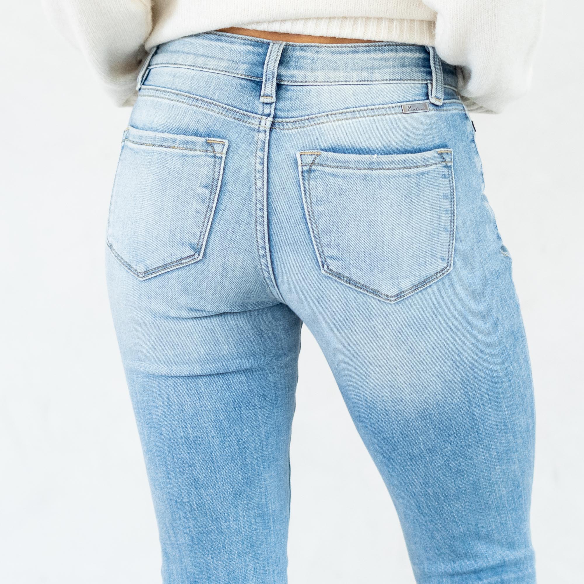 KanCan Janine Mid Rise Cropped Skinny Jeans Light Blue Wash