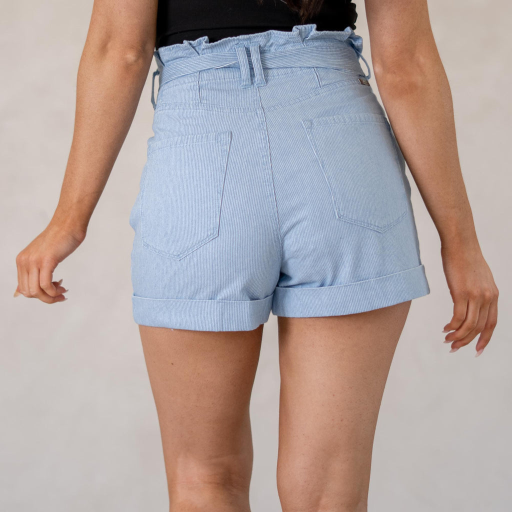 KanCan Dove Ultra High Rise Paperbag Shorts Blue