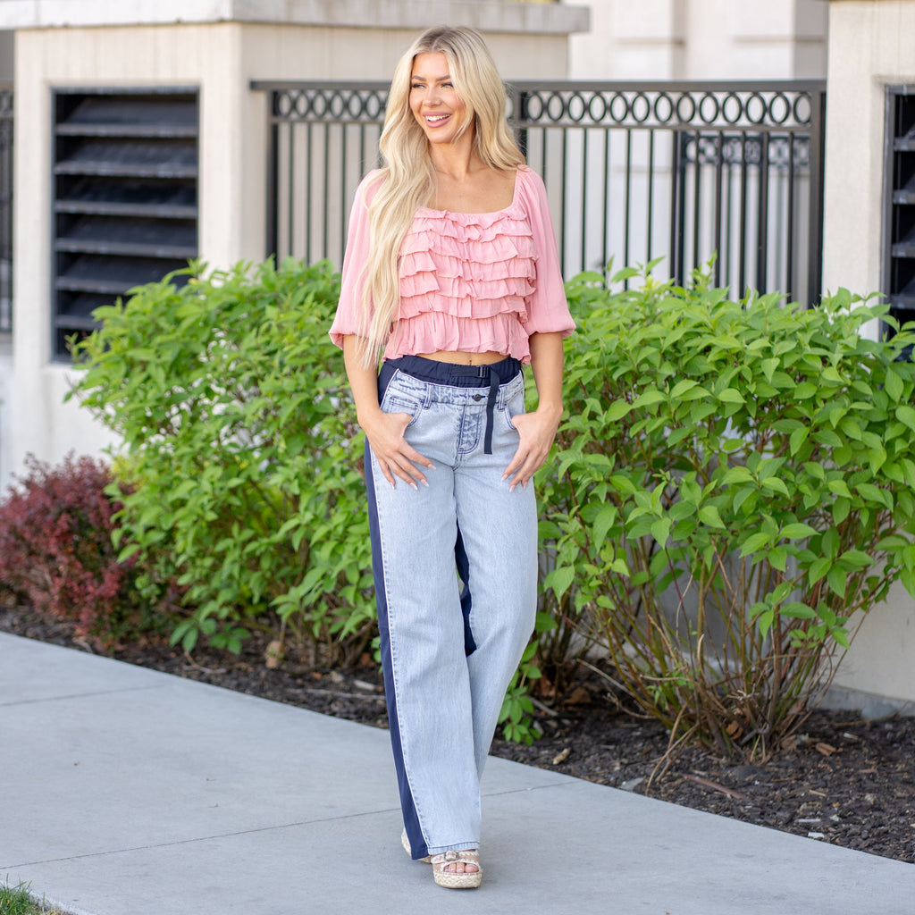 Miranda High Rise Pull On Wide Leg Jeans