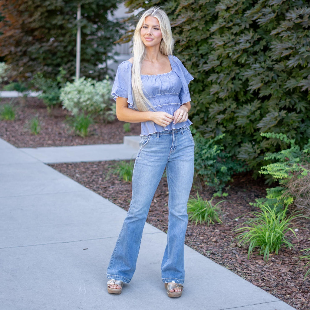 KanCan Bailey High Rise Flare Jeans – Stretch Medium Dark Wash