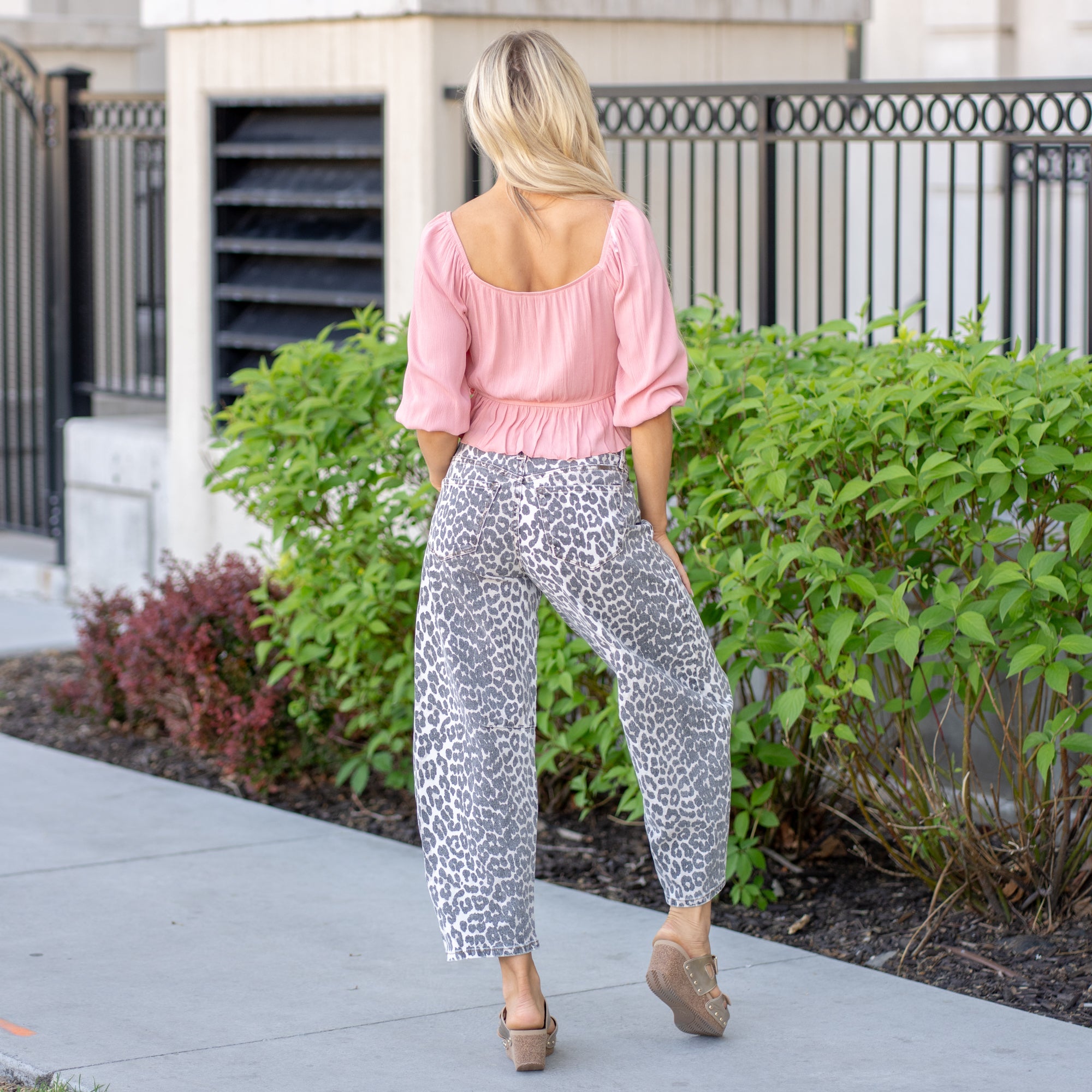 KanCan Leopard Print High Barrel Fit Jeans