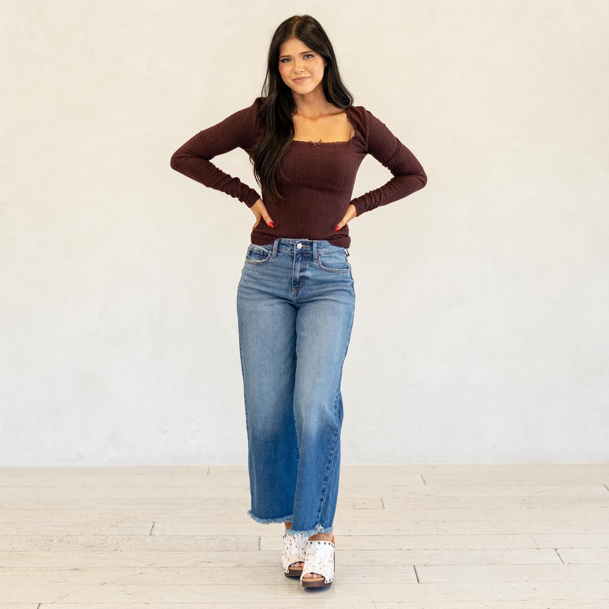 KanCan Aruli Essentials High Rise Cropped Wide Leg Jeans Medium Blue Wash