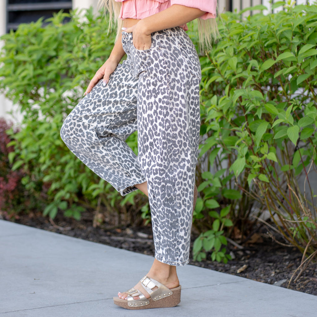 KanCan Leopard Print High Barrel Fit Jeans