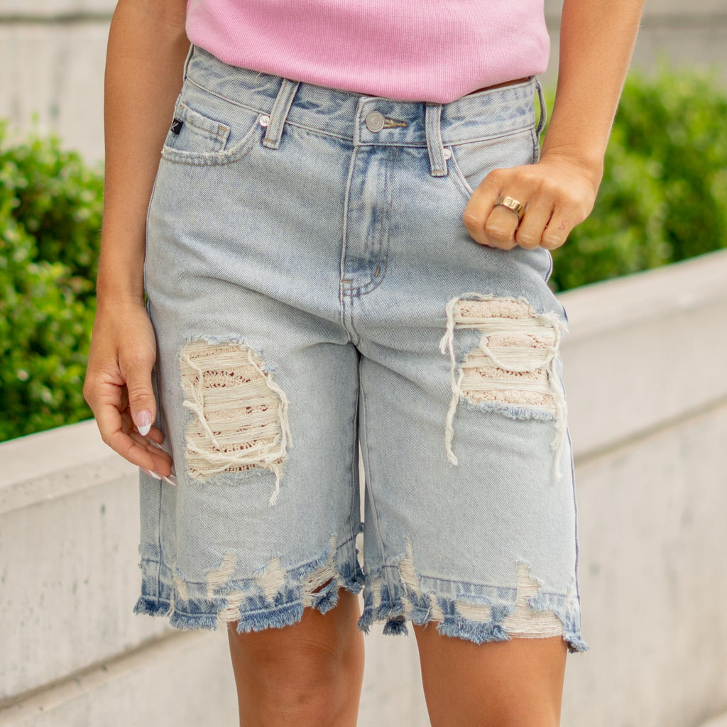 KanCan Summer Low Slung Baggy Short Medium Blue