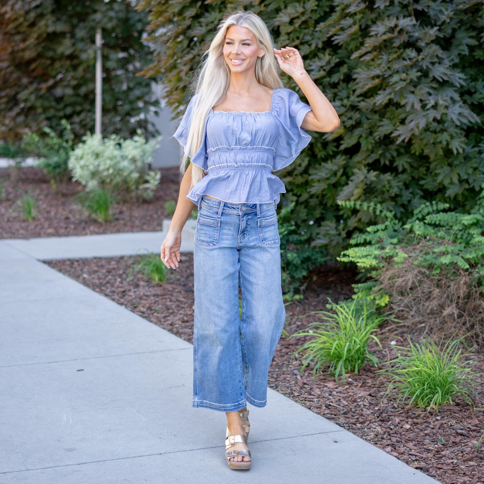 KanCan Amma Essentials Mid Rise Wide Leg Ankle Jeans – Stretch Fit