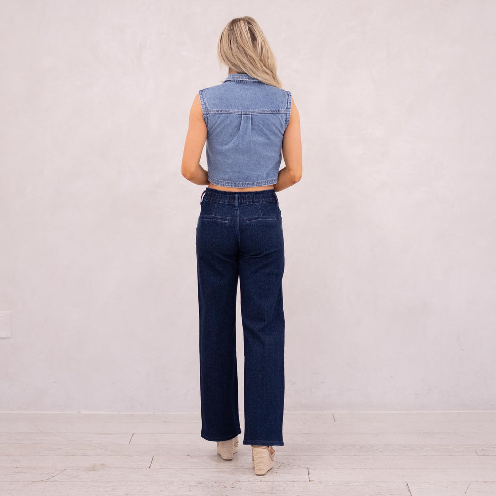 KanCan Kayla High Rise Trouser Wide Leg Dark Blue Wash