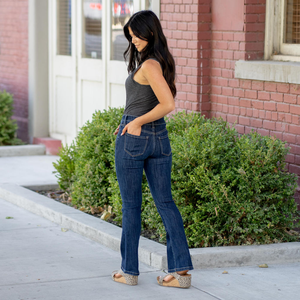 KanCan Petite Illya Mid Rise Bootcut Jeans Dark Blue