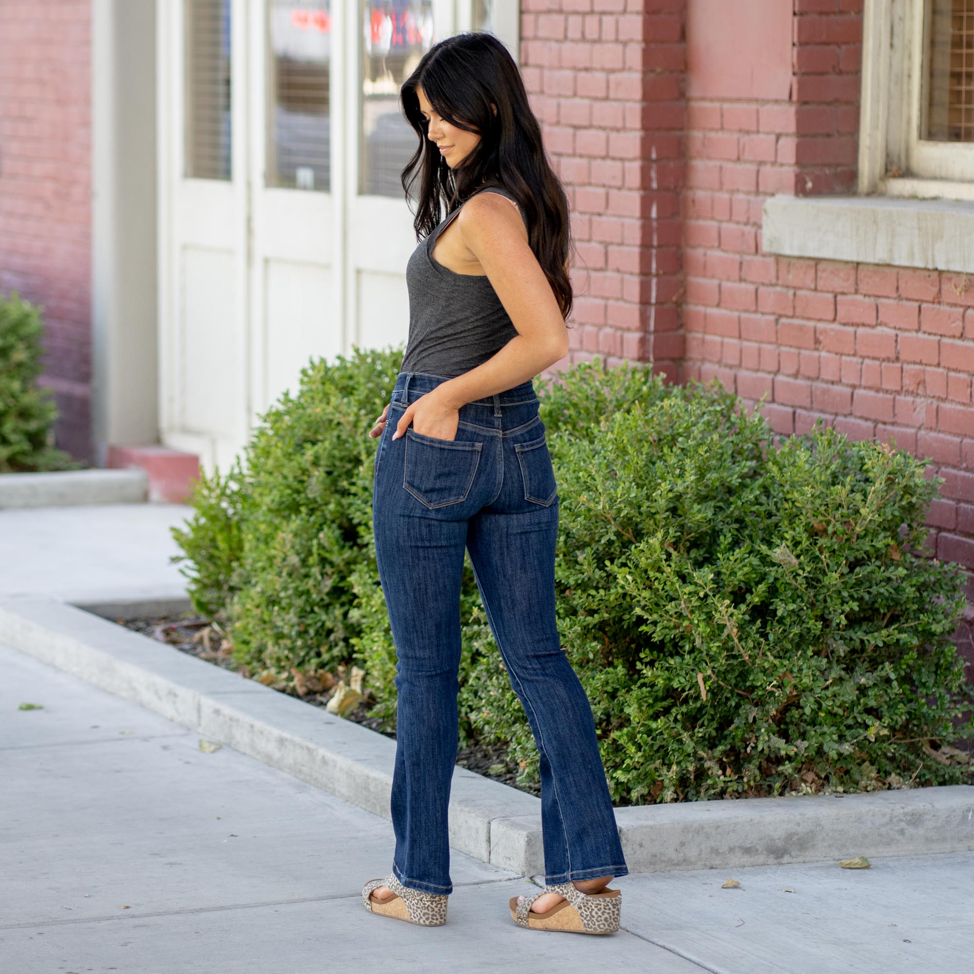 KanCan Petite Illya Mid Rise Bootcut Jeans Dark Blue