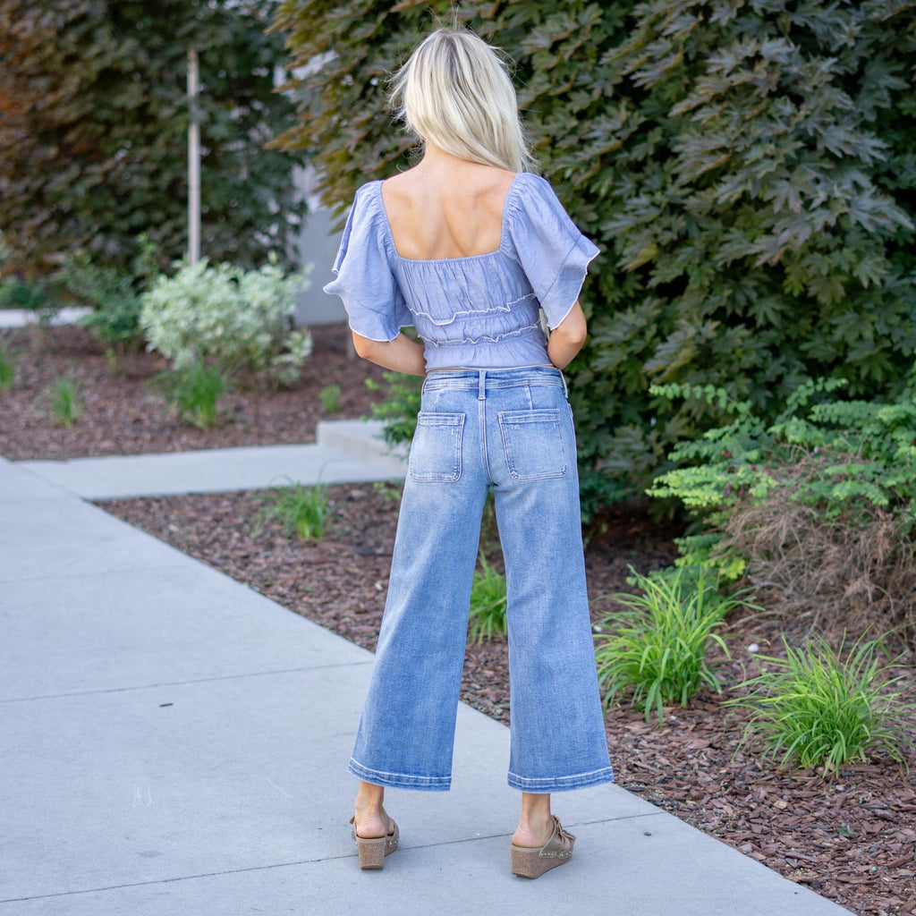 KanCan Amma Essentials Mid Rise Wide Leg Ankle Jeans – Stretch Fit
