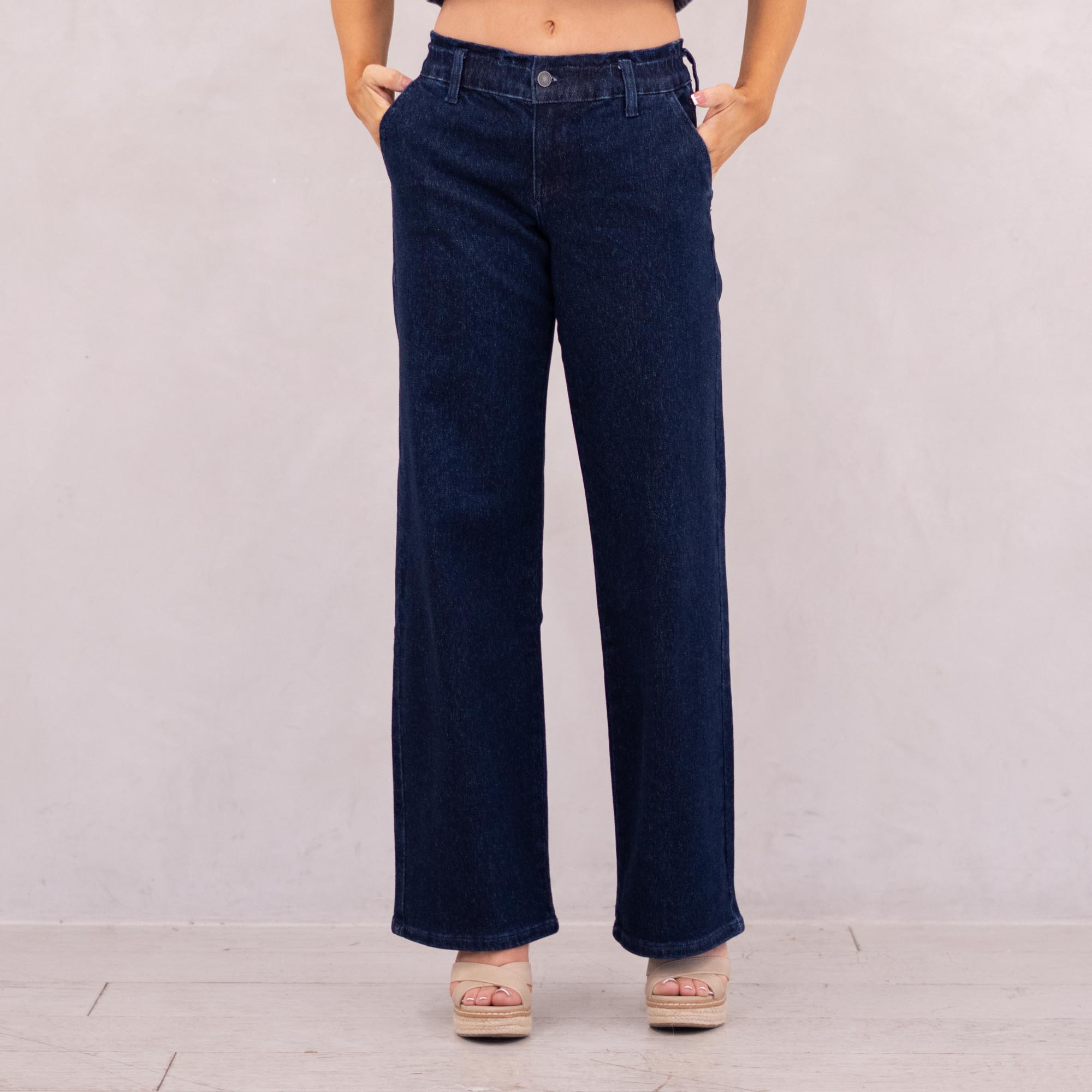 KanCan Kayla High Rise Trouser Wide Leg Dark Blue Wash