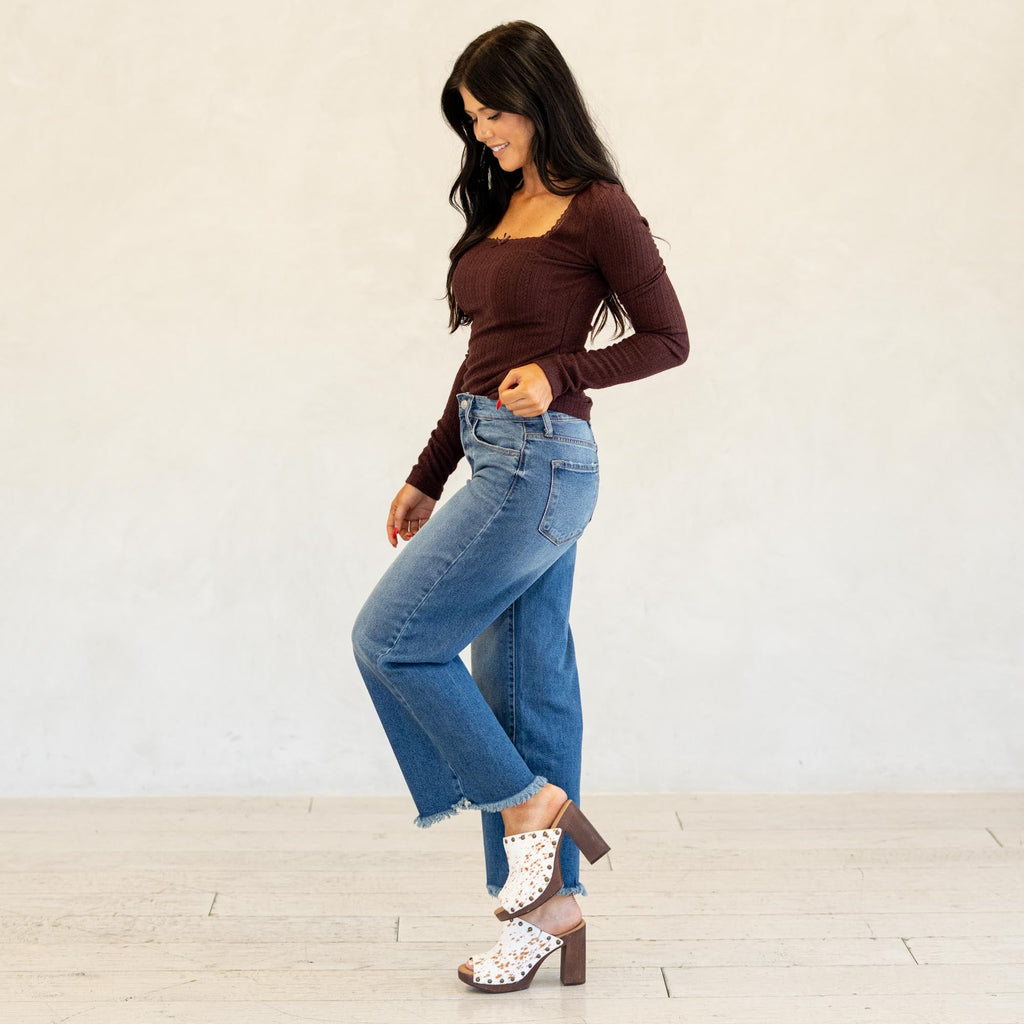 KanCan Aruli Essentials High Rise Cropped Wide Leg Jeans Medium Blue Wash
