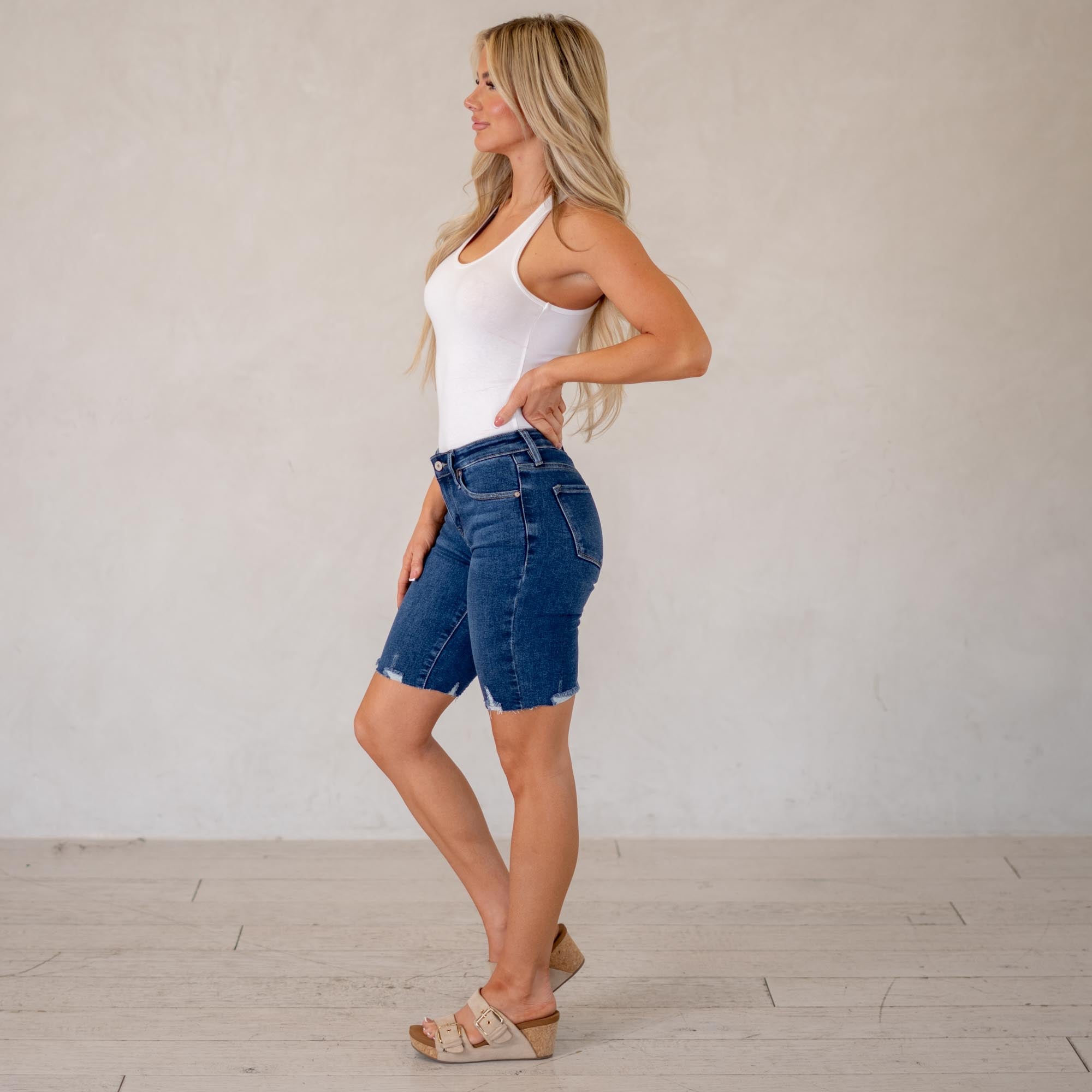 KanCan Dockweiler Essentials Mid Rise Bermuda Shorts Dark Blue