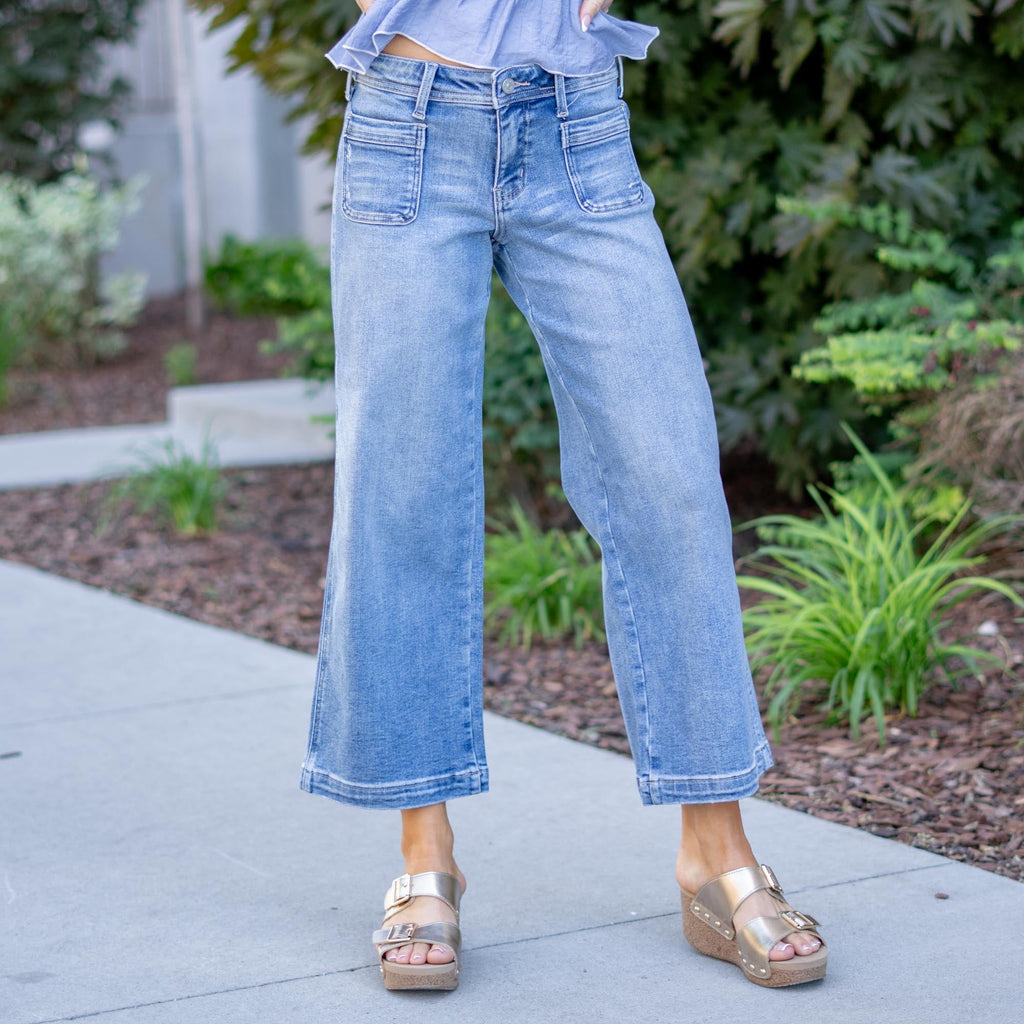 KanCan Amma Essentials Mid Rise Wide Leg Ankle Jeans – Stretch Fit