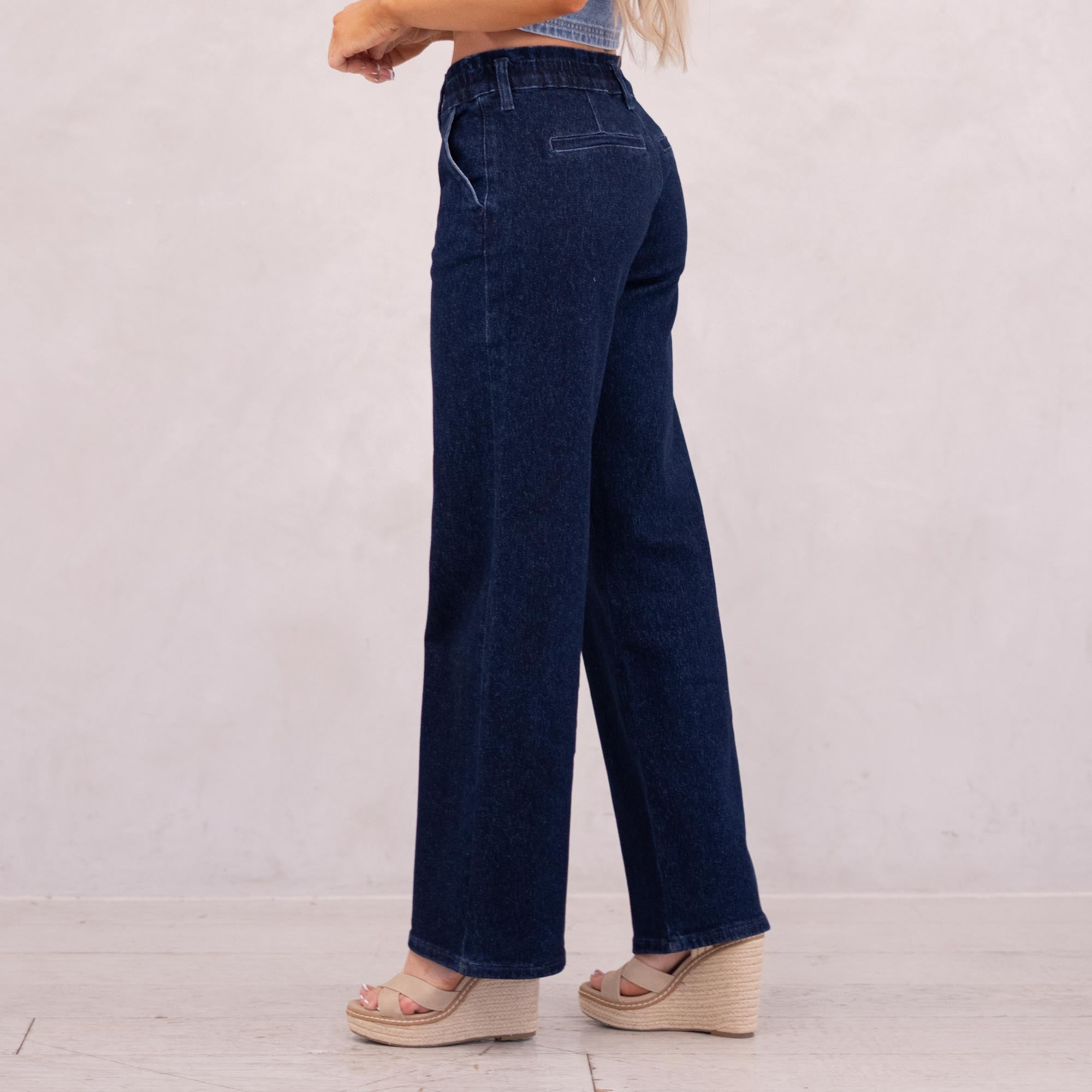KanCan Kayla High Rise Trouser Wide Leg Dark Blue Wash